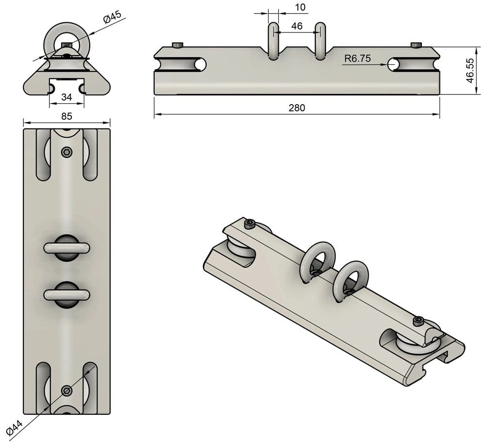 Z-SPARS - MAIN SHEET TRAVELER WITHOUT BLOCK (25 MM TRACK)
