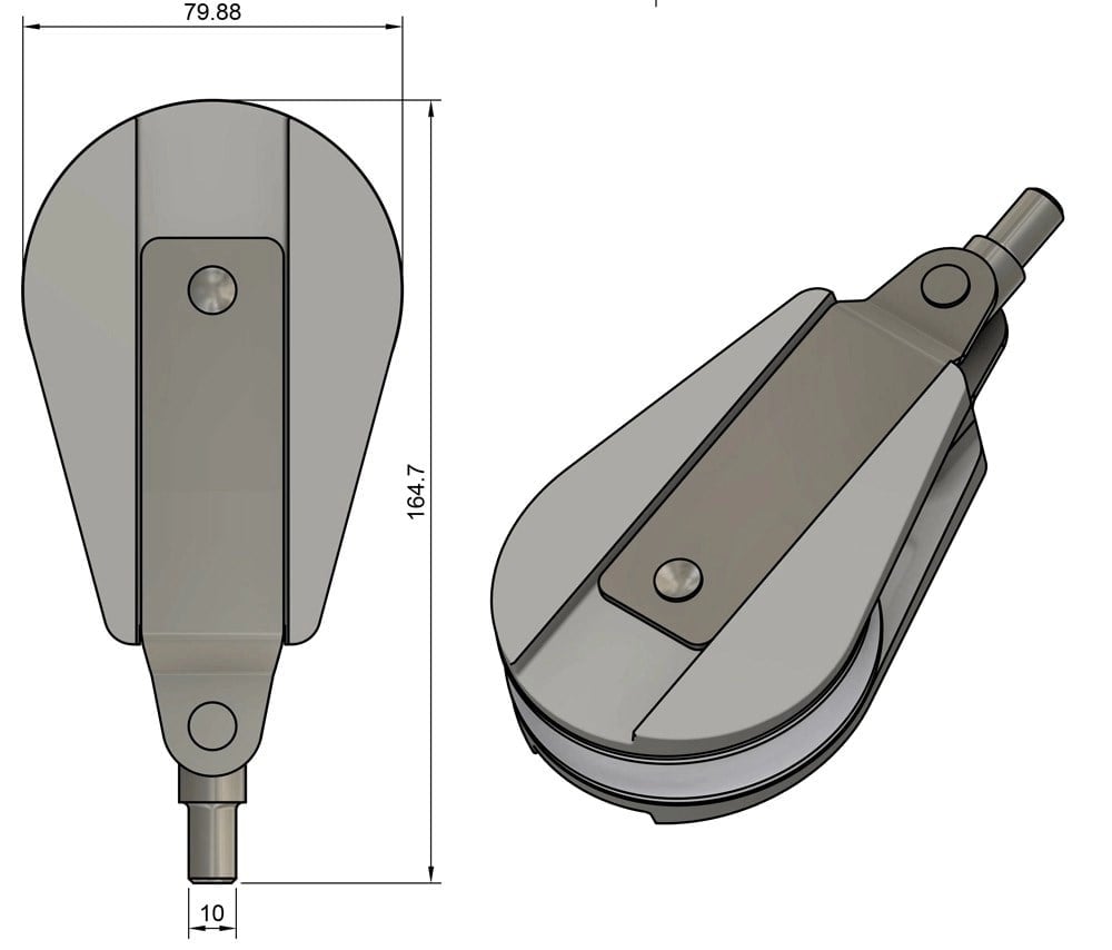 Z-SPARS - MAST BASE BLOCK (80 MM SHEAVE) - 10 MM STUD