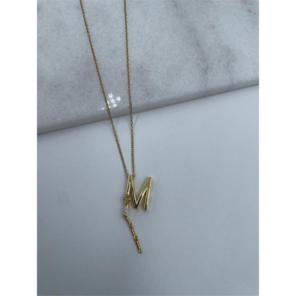 Harfli Çelik Kolye Gold