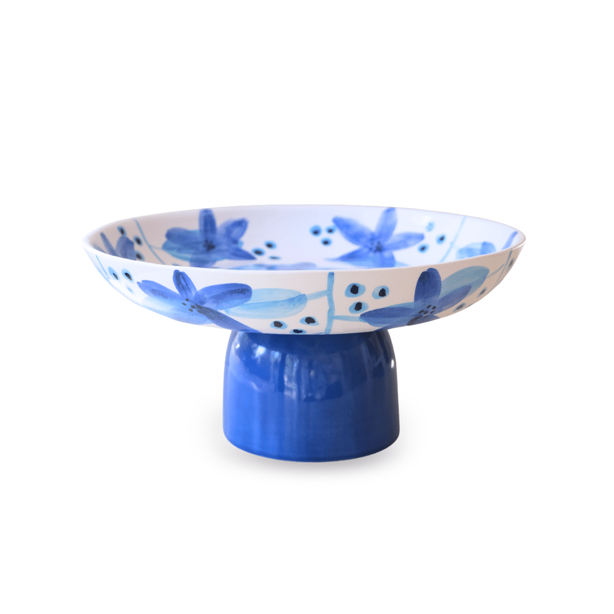 Floral Ayaklı Servis Tabağı (Mavi)