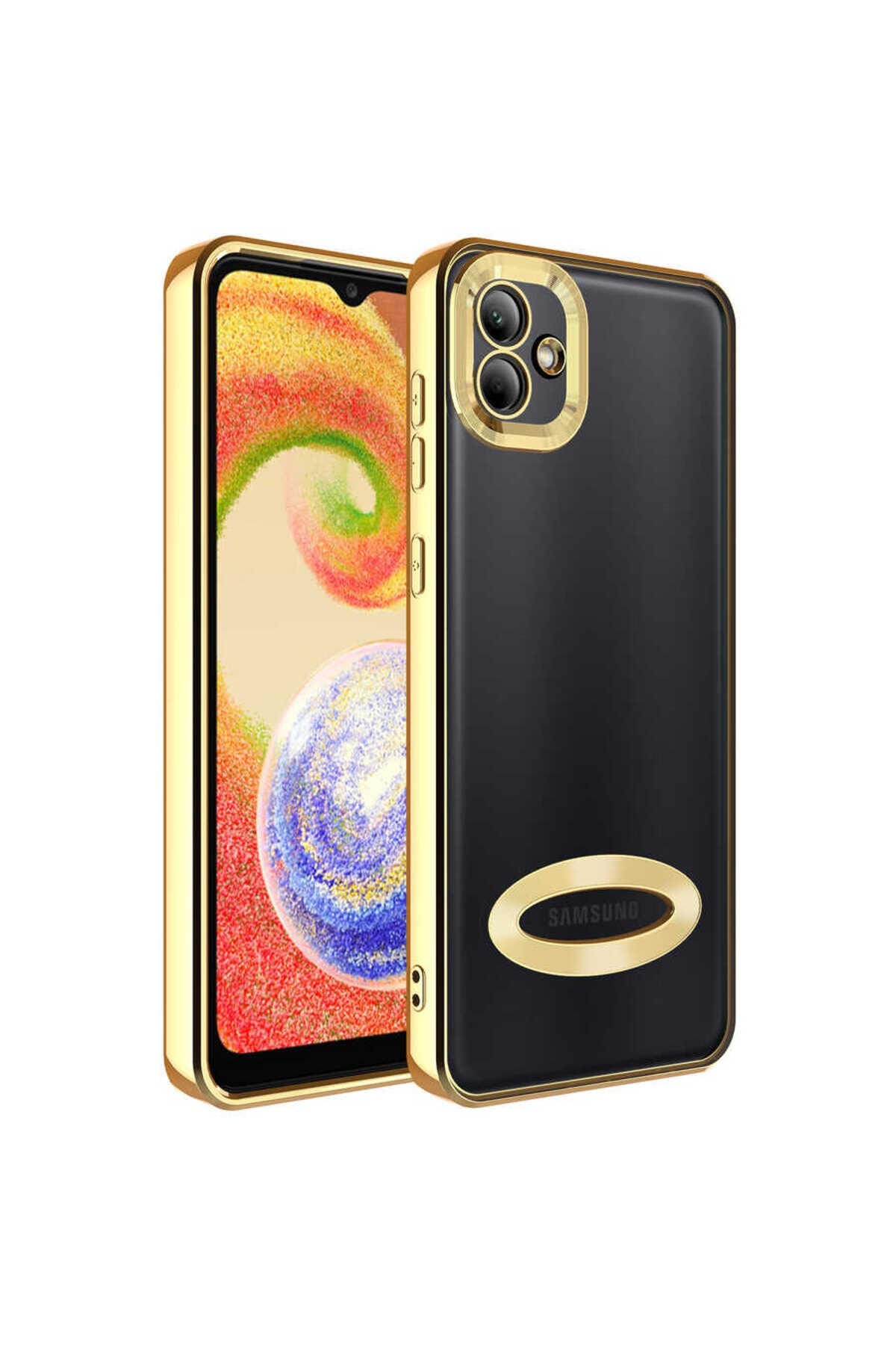 Galaxy A03 Kılıf Kamera Korumalı Logo Gösteren NVTH Omega Kapak - Gold