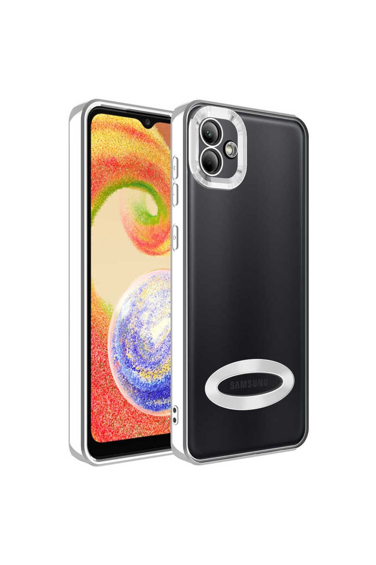 Galaxy A03 Kılıf Kamera Korumalı Logo Gösteren NVTH Omega Kapak - Gümüş