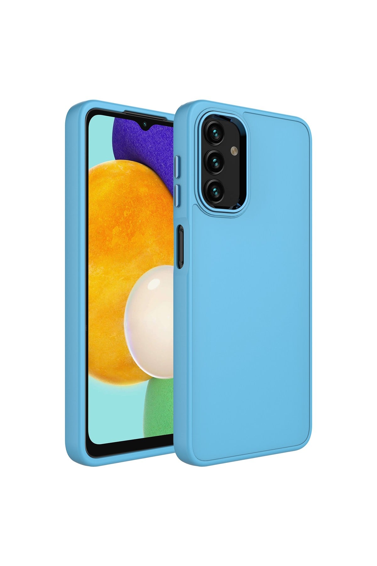 Galaxy A04S Kılıf Metal Çerçeve ve Buton Tasarımlı Silikon NVTH Luna Kapak - Sierra Mavi