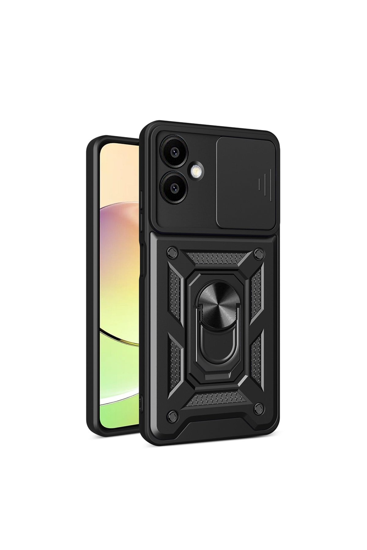 Galaxy A06 Uyumlu Magnetik Standlı Kamera Korumalı NVTH Sürgülü Vega Kapak-Siyah