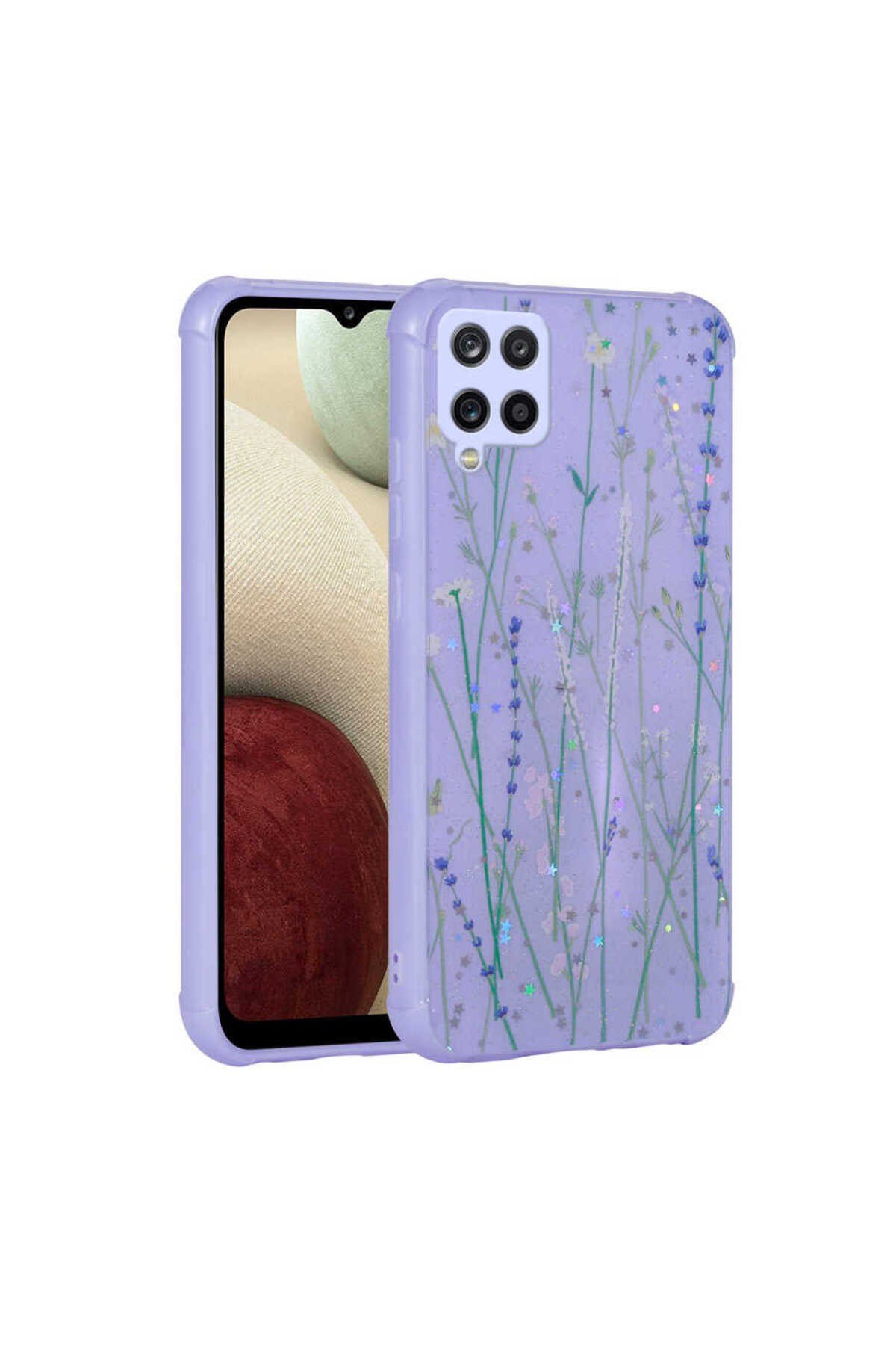 Galaxy A12 Kılıf Simli Desenli Kamera Korumalı Parlak NVTH Popy Kapak - Dallar