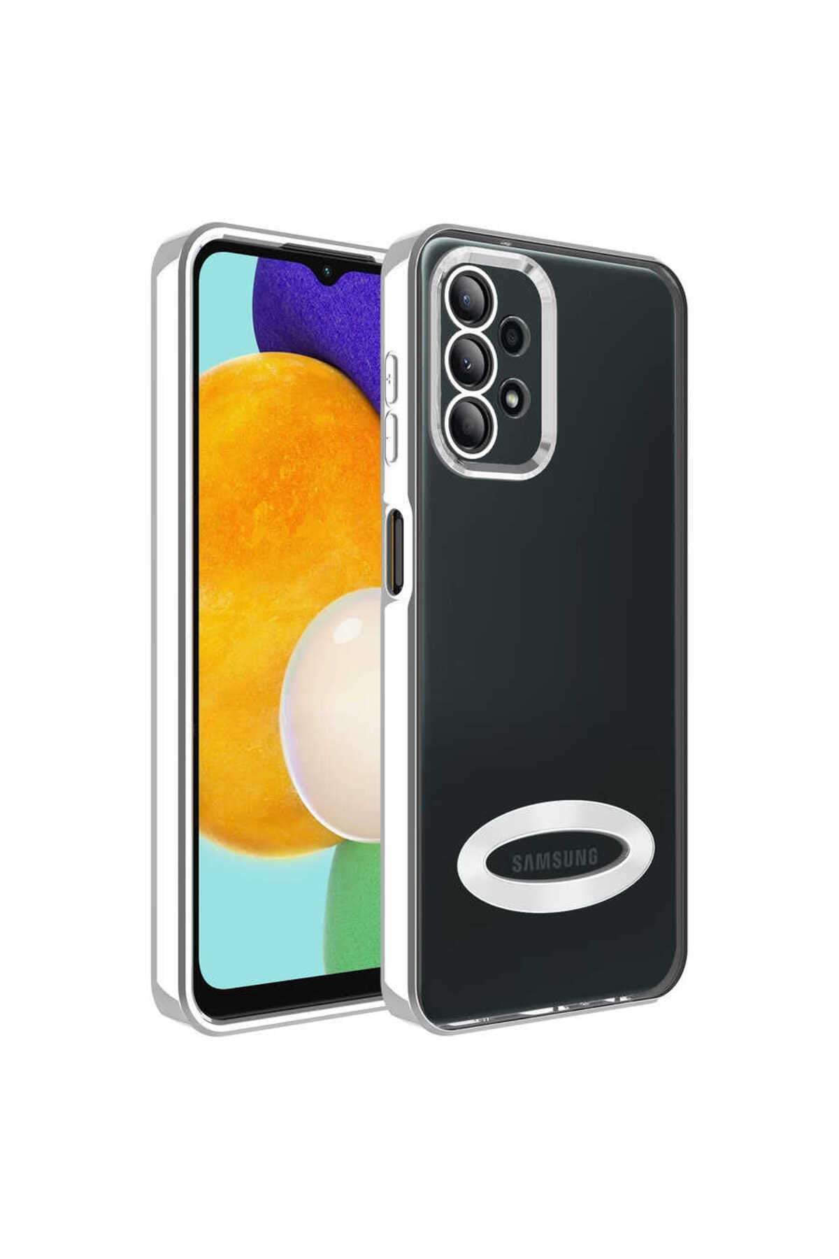 Galaxy A13 4G Kılıf Kamera Korumalı Logo Gösteren NVTH Omega Kapak - Gümüş