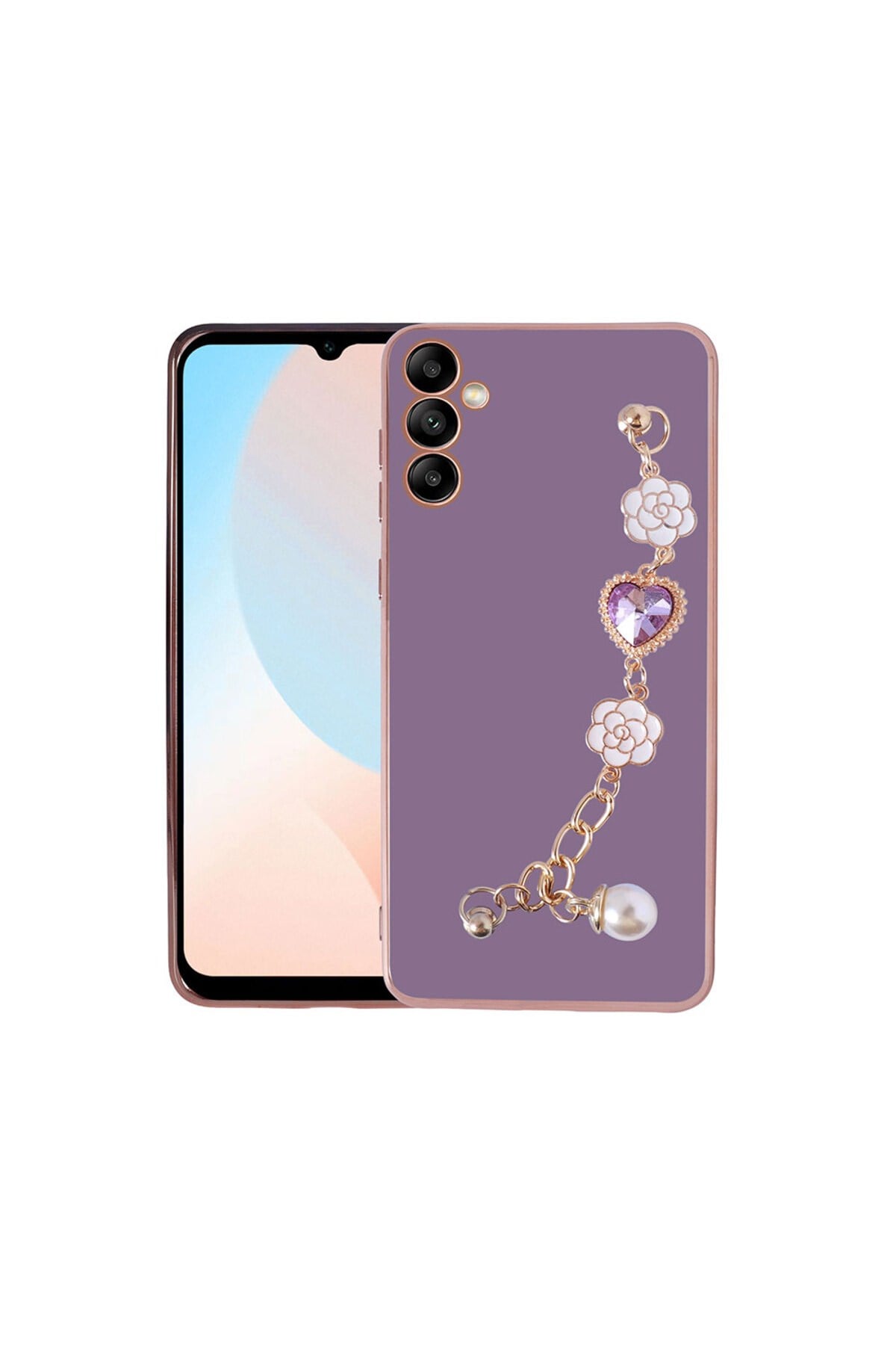 Galaxy A14 Kılıf El Tutamaçlı Kamera Korumalı NVTH Taka Silikon Kapak - Mor