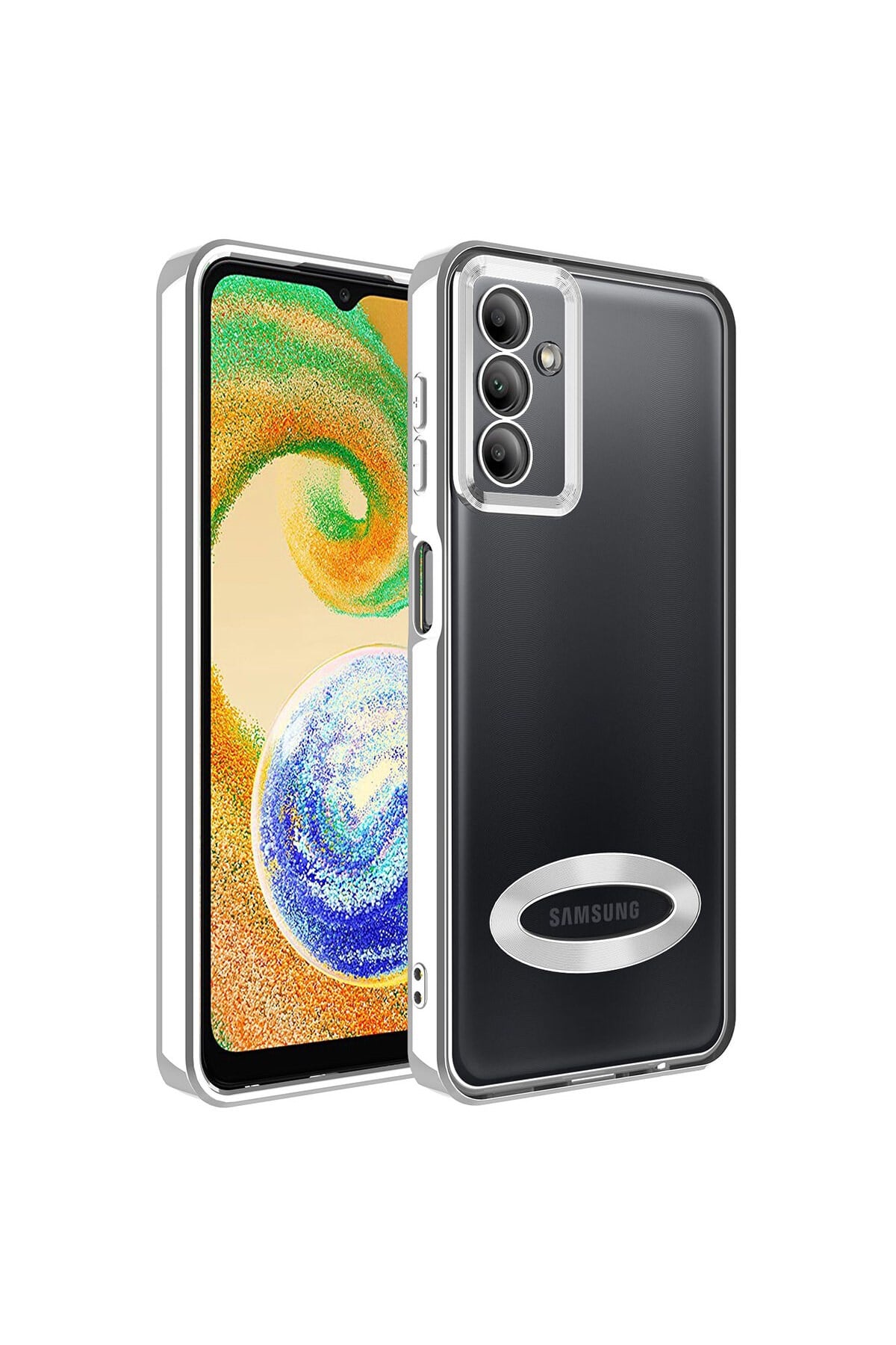 Galaxy A14 Kılıf Kamera Korumalı Logo Gösteren NVTH Omega Kapak - Gümüş