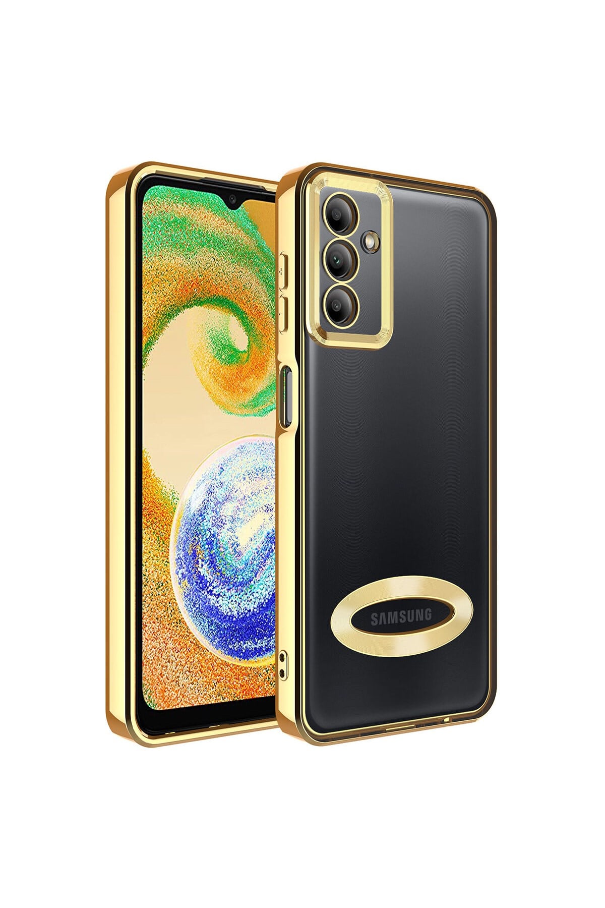 Galaxy A14 Kılıf Kamera Korumalı Logo Gösteren NVTH Omega Kapak - Gold