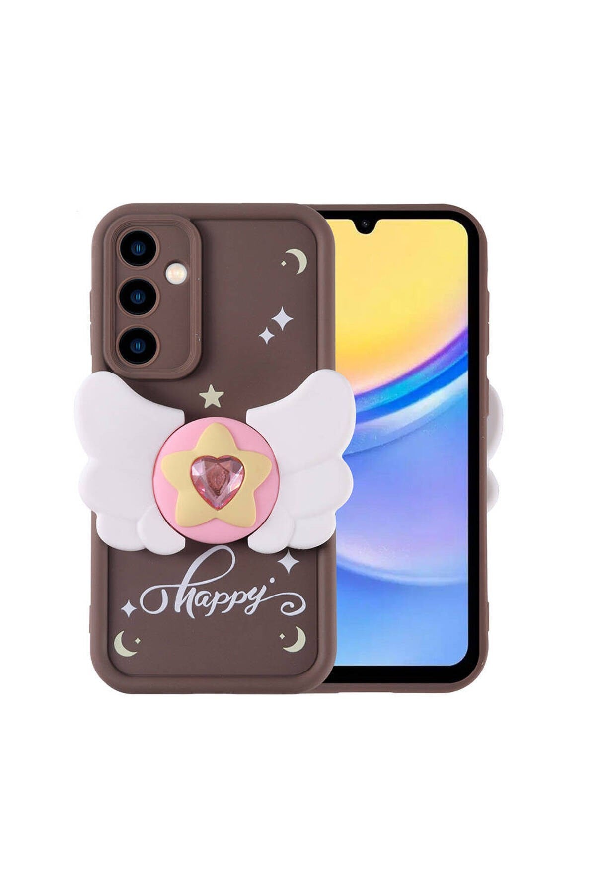 Galaxy A15 Kılıf Kamera Korumalı Figür Tasarımlı NVTH Kapya Kapak - Koyu Kahve