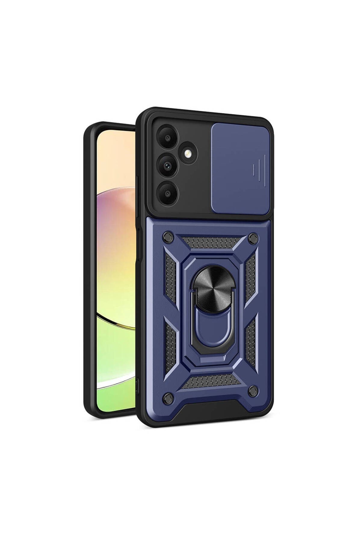 Galaxy A15 Kılıf Magnetik Standlı Kamera Korumalı NVTH Sürgülü Vega Kapak - Mavi