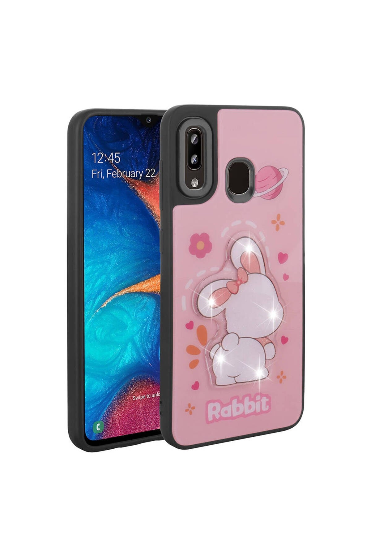 Galaxy A20 Kılıf Parlayan Kabartmalı İkonik Figürlü NVTH Amas Silikon Kapak - Pembe