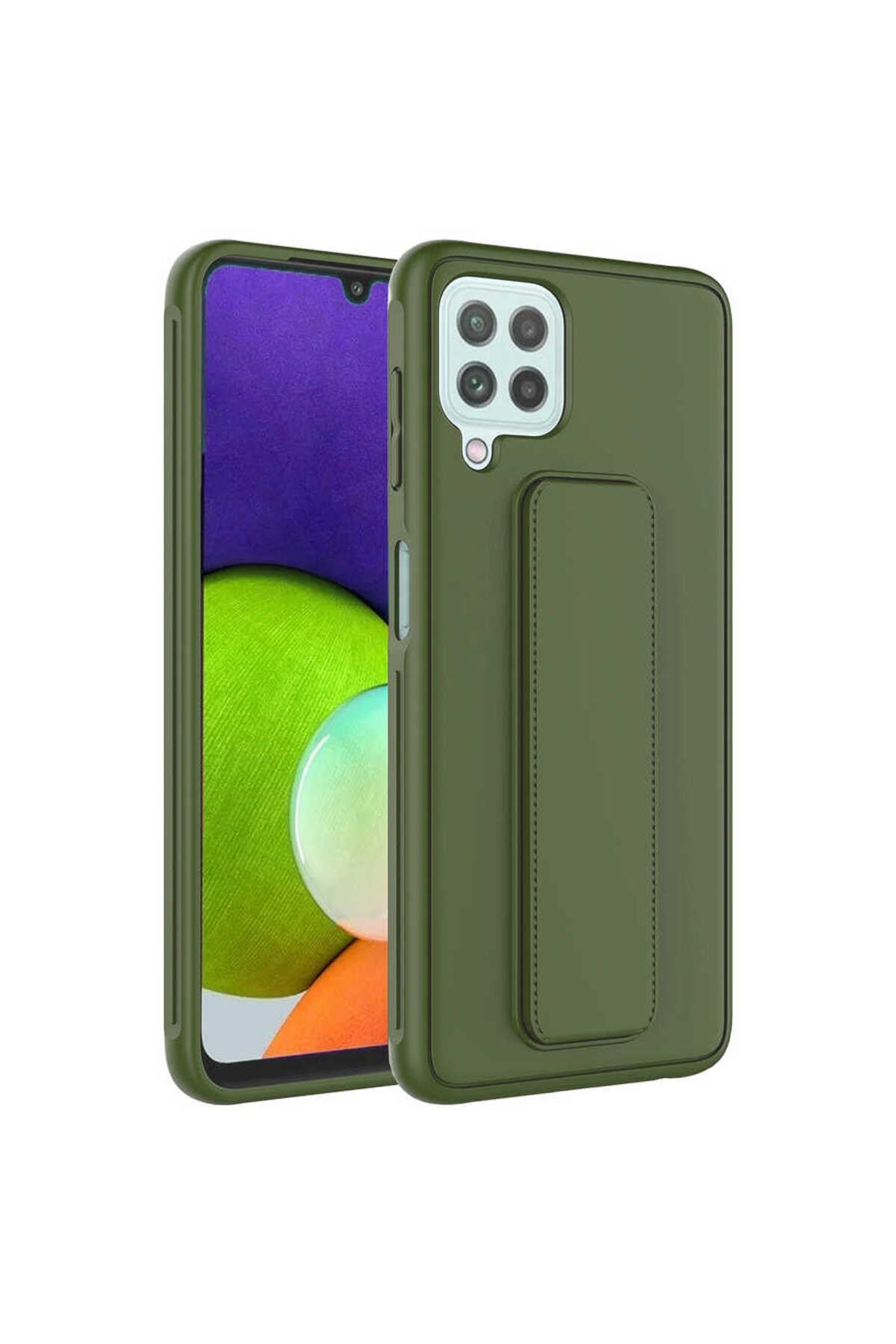 Galaxy A22 4G Kılıf NVTH Qstand Kapak - Koyu Yeşil