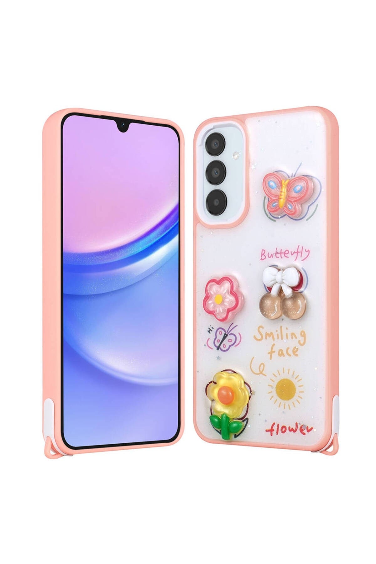 Galaxy A24 Kılıf Parlayan Simli Kabartma Figürlü NVTH Cevze Kapak - Pembe