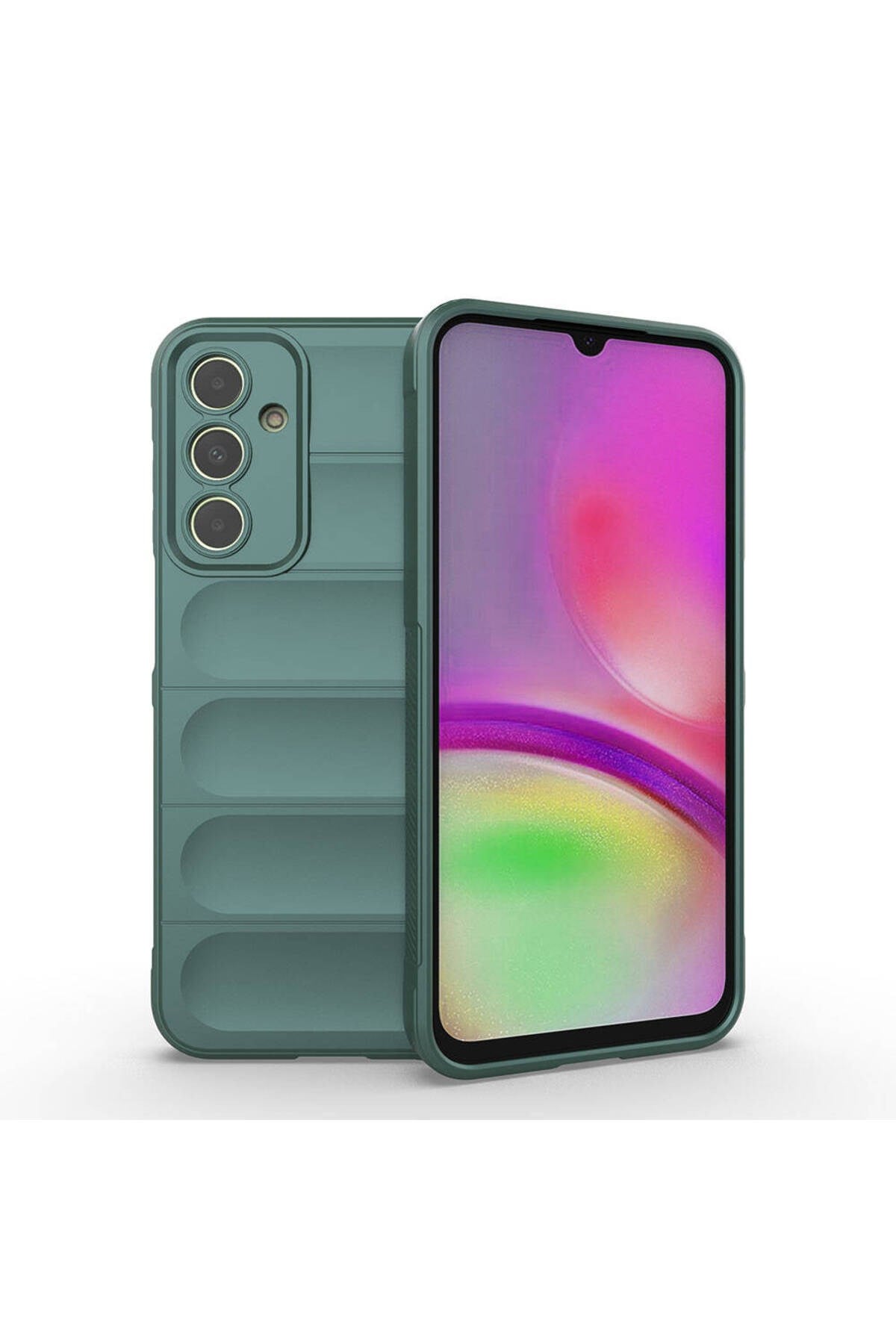Galaxy A25 Kılıf Esnek TPU Oyuklu Arka Yüzey Tasarımlı NVTH Etnik Silikon Kapak - Koyu Yeşil