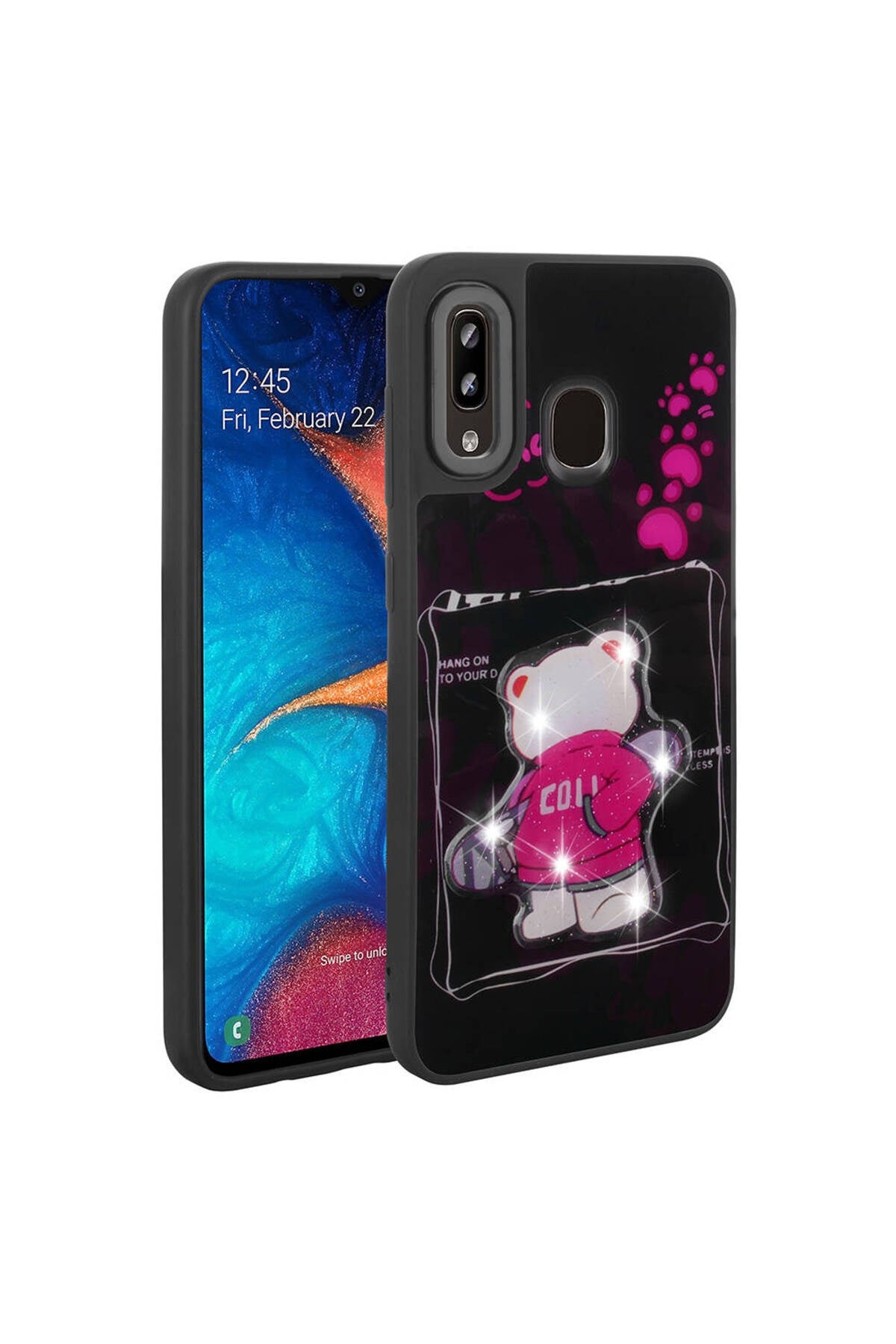 Galaxy A30 Kılıf Parlayan Kabartmalı İkonik Figürlü NVTH Amas Silikon Kapak - Siyah