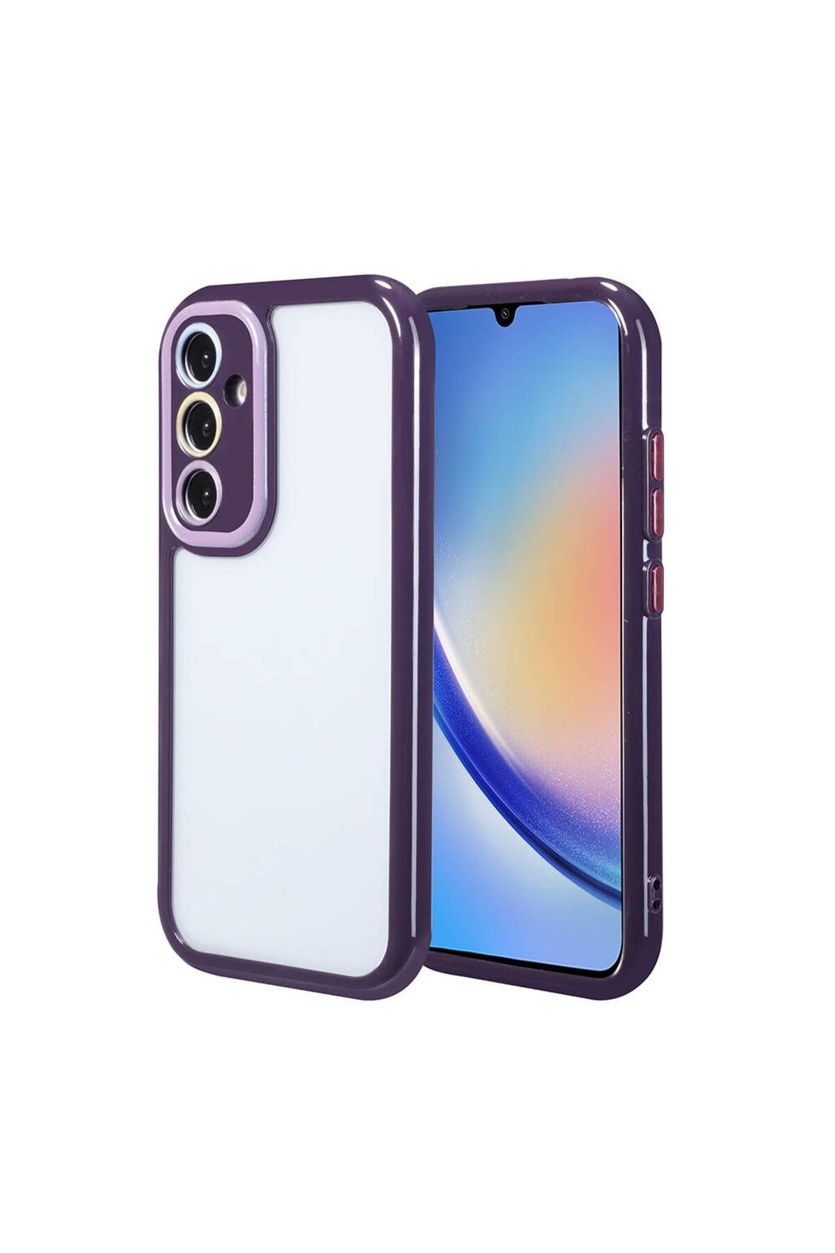 Galaxy A34 Kılıf Kamera Korumalı Renkli Kenar ve Çerçeve Tasarımlı NVTH Vitamin Kapak-Derin Mor