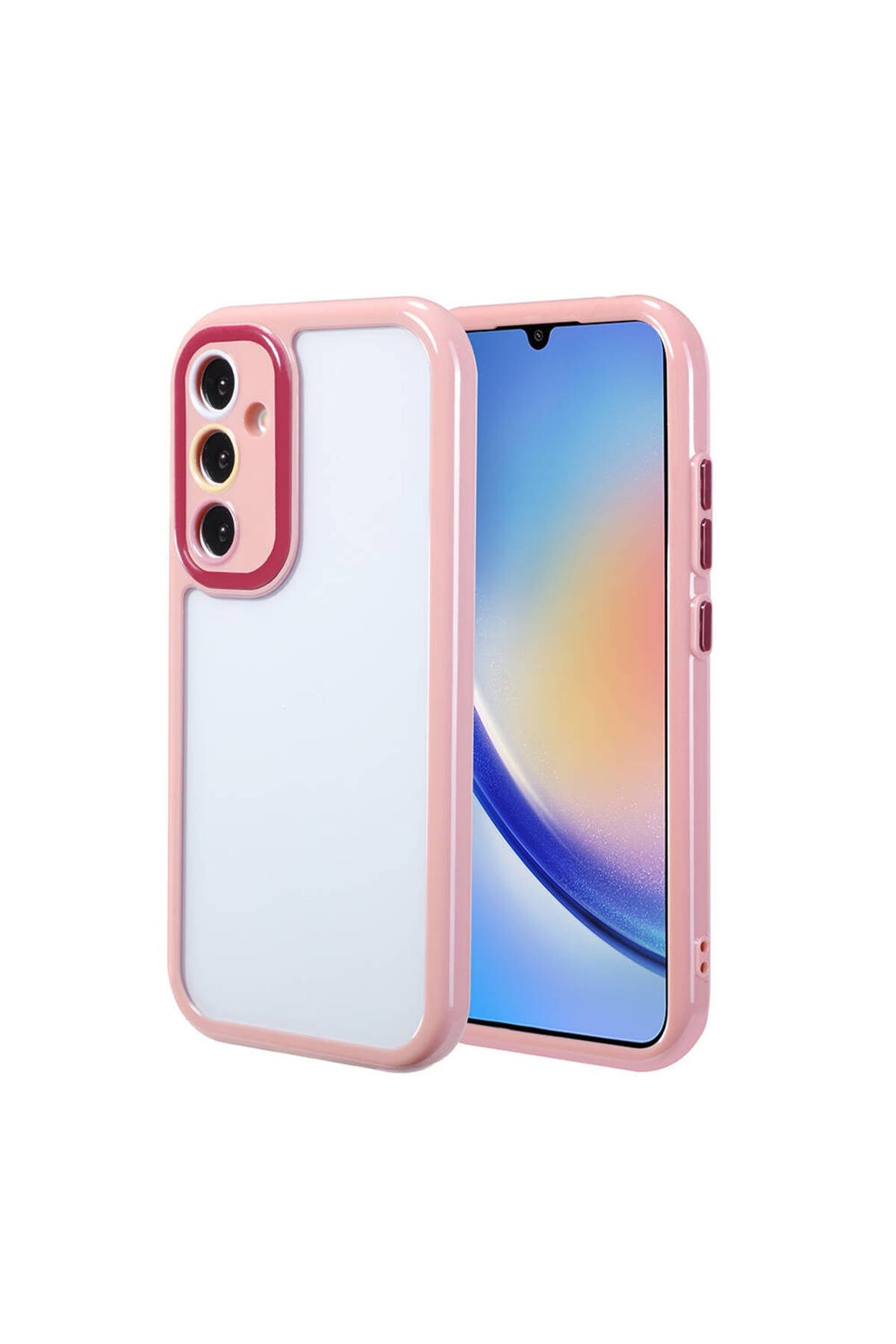 Galaxy A34 Kılıf Kamera Korumalı Renkli Kenar ve Çerçeve Tasarımlı NVTH Vitamin Kapak-Mürdüm