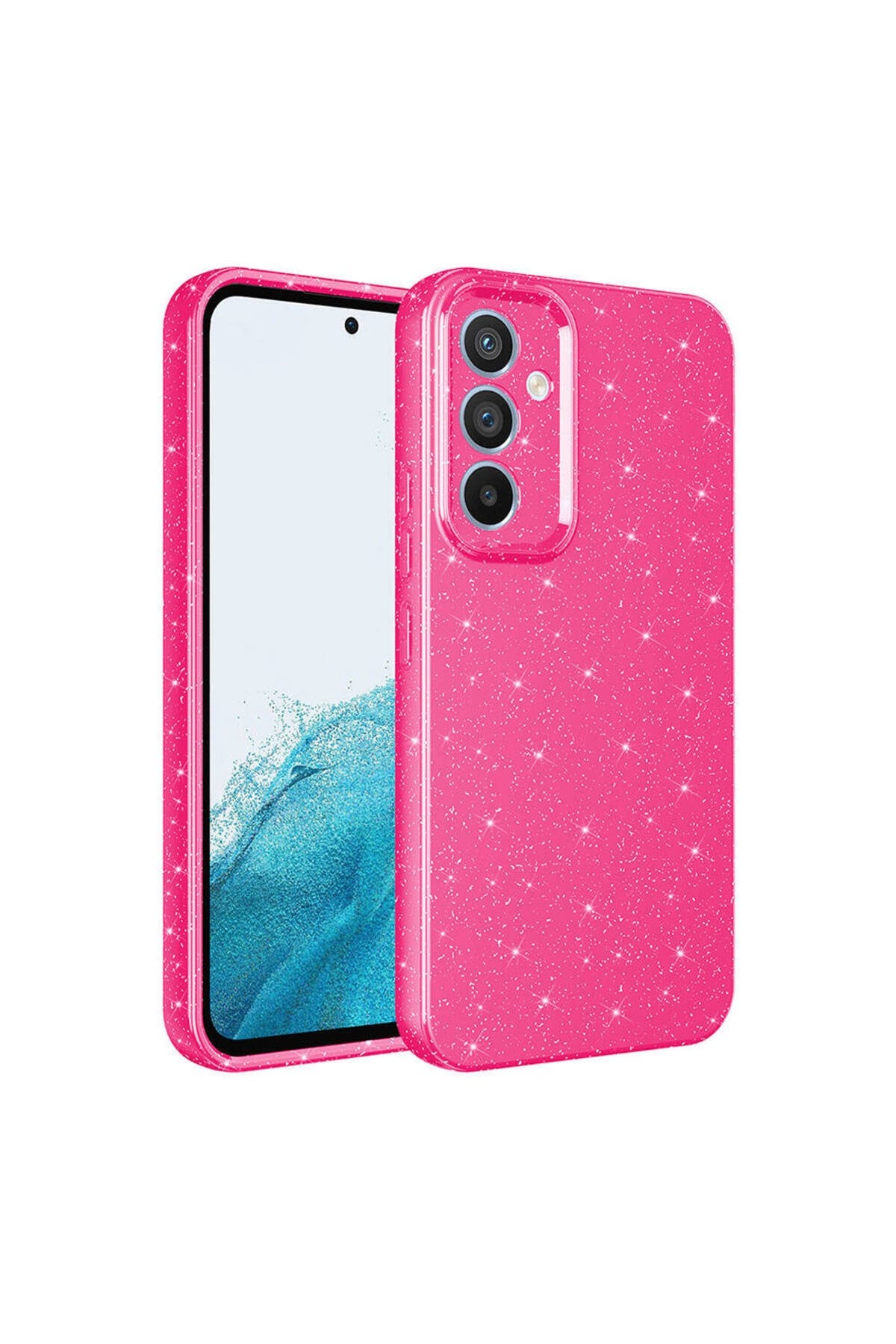 Galaxy A35 Kılıf Kamera Korumalı Simli Lüks NVTH Koton Kapak - Pembe Koyu
