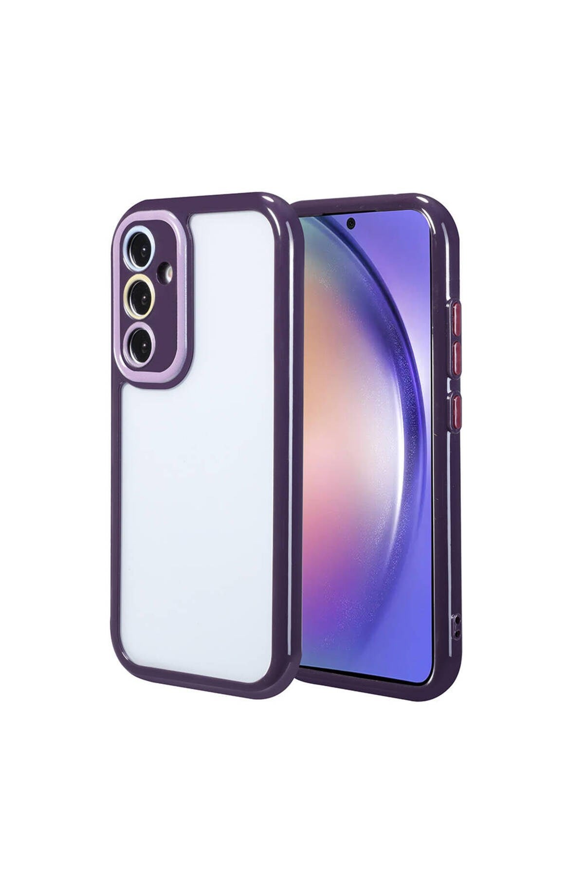 Galaxy A54 Kılıf Kamera Korumalı Renkli Kenar ve Çerçeve Tasarımlı NVTH Vitamin Kapak-Derin Mor