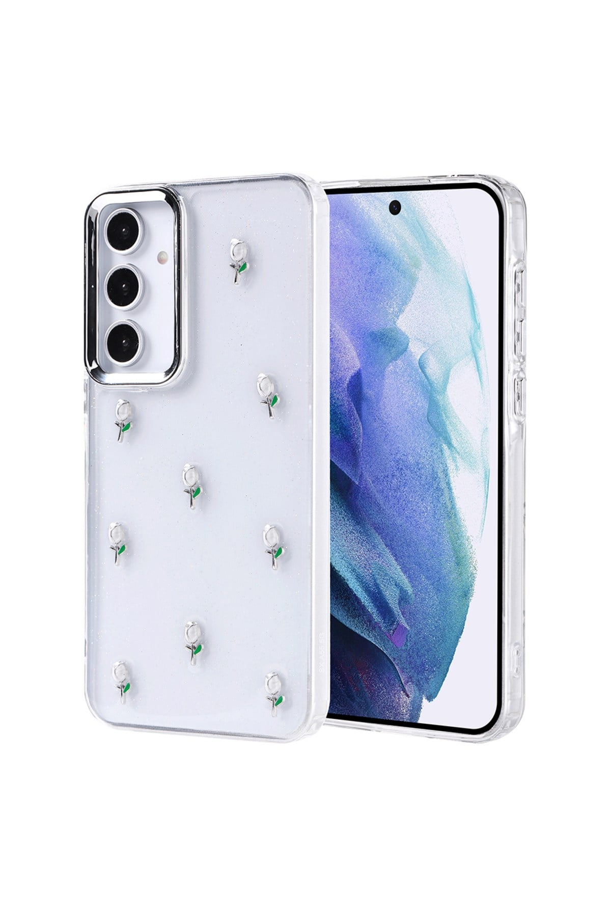 Galaxy A55 Kılıf Airbag Tasarımlı Simli Şeffaf NVTH Kutup Kapak - Lale