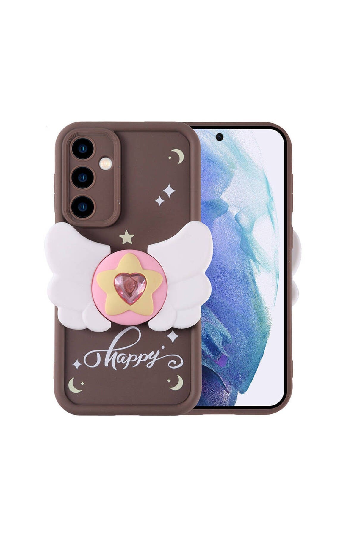 Galaxy A55 Kılıf Kamera Korumalı Figür Tasarımlı NVTH Kapya Kapak - Koyu Kahve