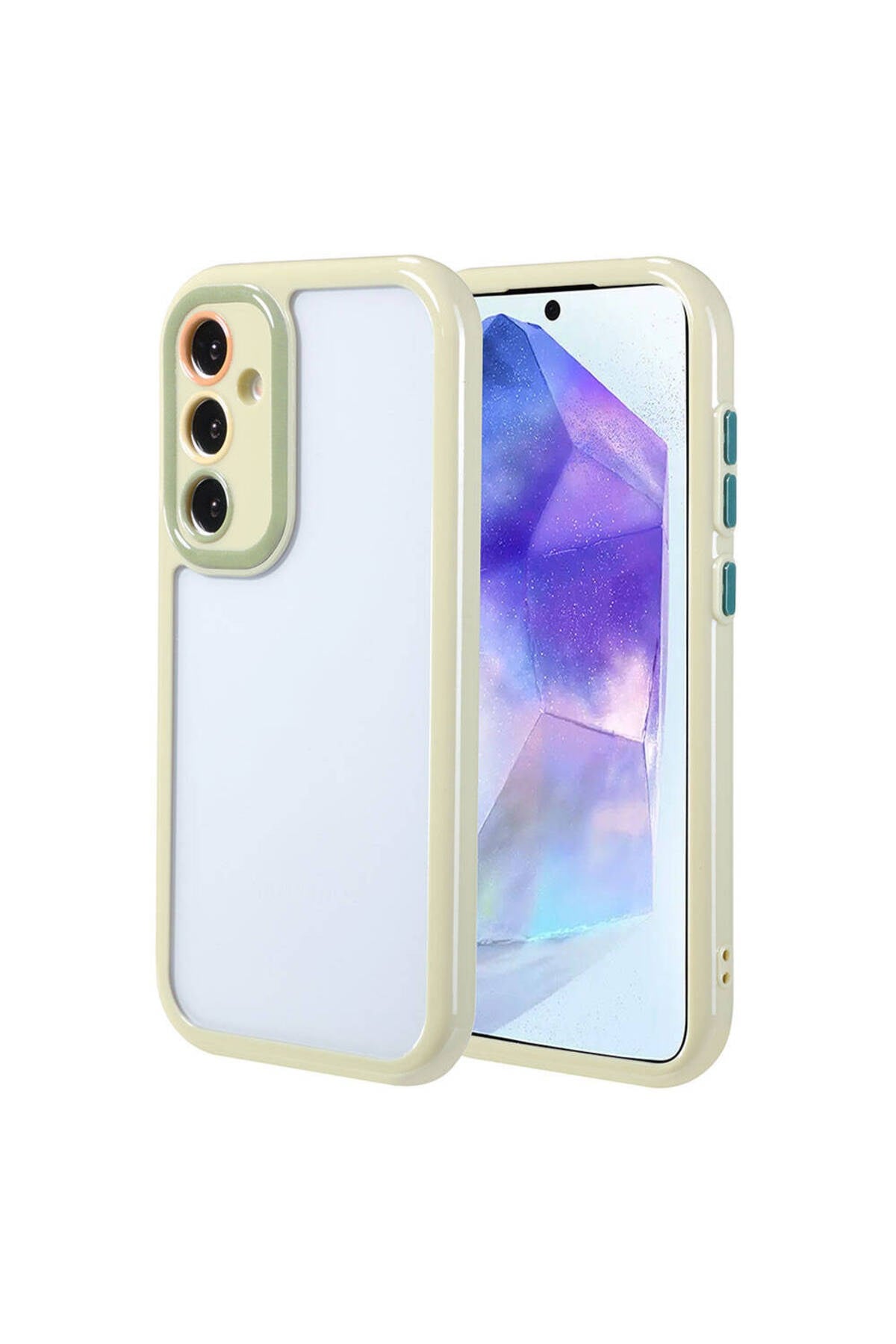 Galaxy A55 Kılıf Kamera Korumalı Renkli Kenar ve Çerçeve Tasarımlı NVTH Vitamin Kapak-Yeşil