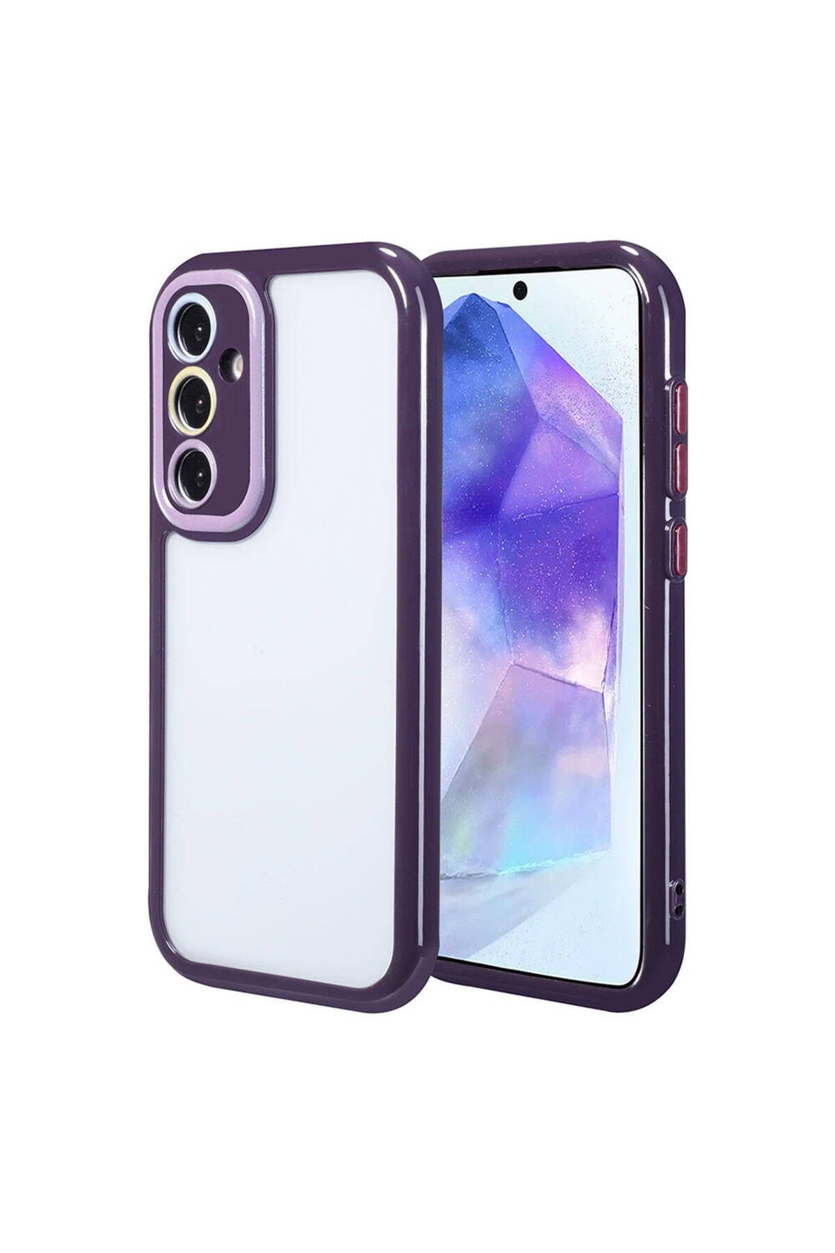Galaxy A55 Kılıf Kamera Korumalı Renkli Kenar ve Çerçeve Tasarımlı NVTH Vitamin Kapak-Derin Mor