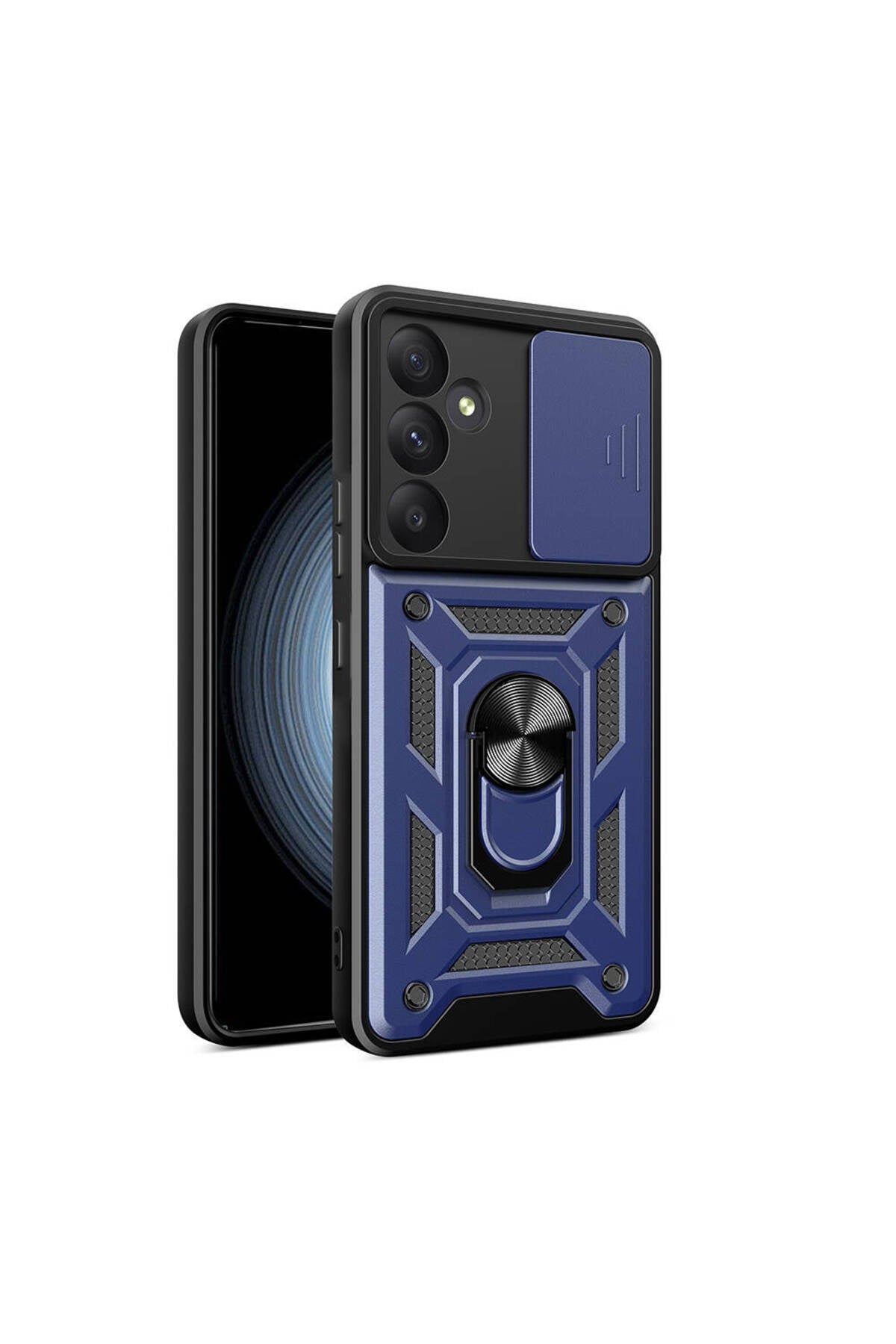 Galaxy A55 Kılıf Magnetik Standlı Kamera Korumalı NVTH Sürgülü Vega Kapak - Mavi
