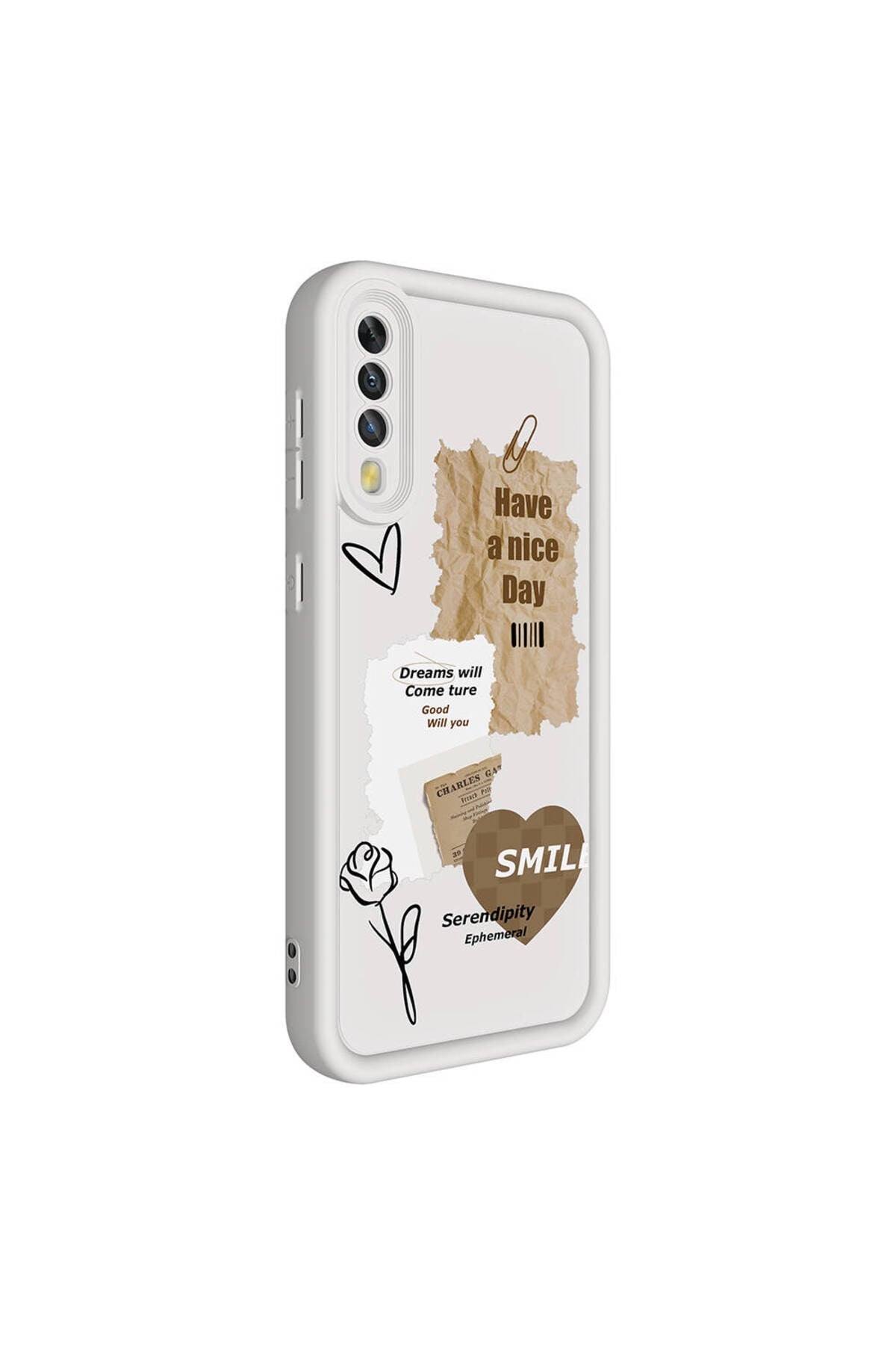 Galaxy A70 Kılıf Kamera Korumalı Baskılı Arka Yüzey NVTH Klas Kapak - Beyaz