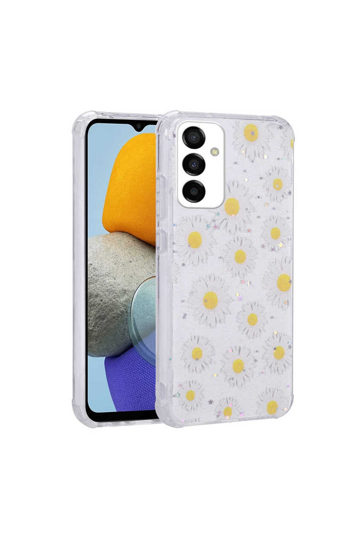 Galaxy M23 Kılıf Simli Desenli Kamera Korumalı Parlak NVTH Popy Kapak - Papatya