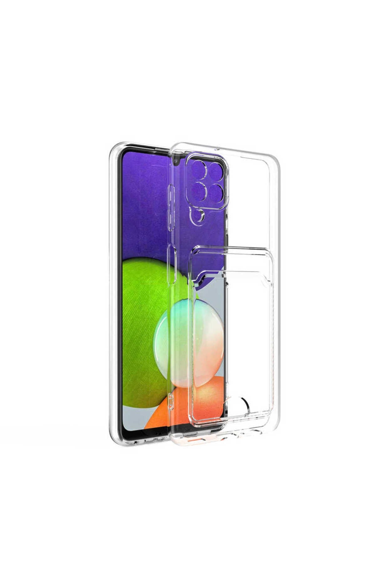 Galaxy M32 Kılıf Kartlıklı Şeffaf NVTH Setra Clear Silikon Kapak - Renksiz