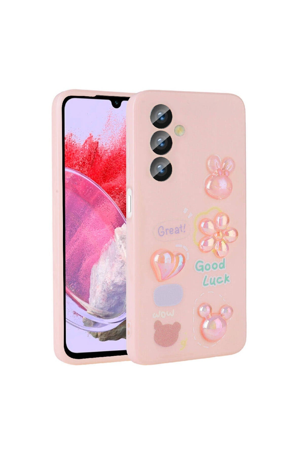 Galaxy M34 5G Kılıf Kabartma Figürlü Parlak NVTH Toys Silikon Kapak - Pembe