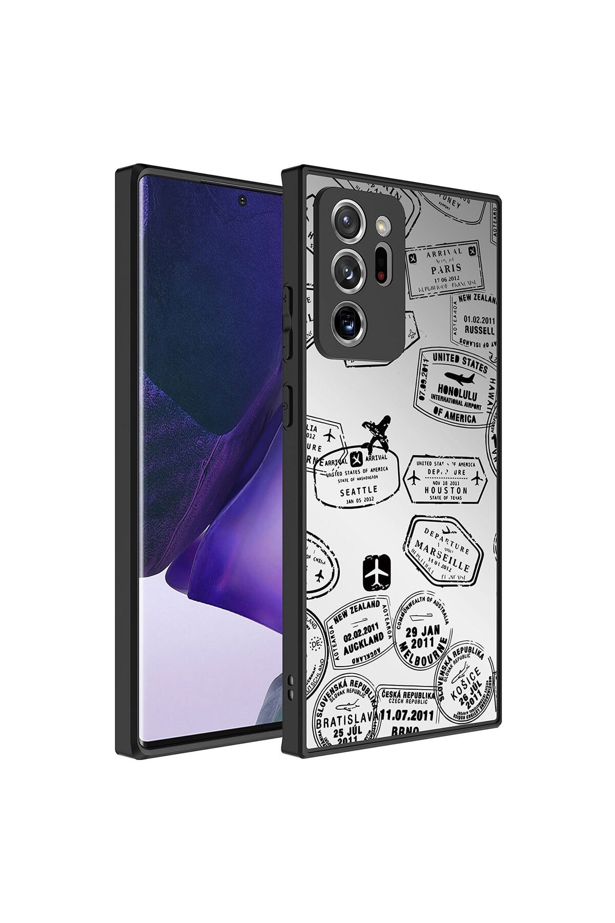 Galaxy Note 20 Ultra Uyumlu Aynalı Desenli Kamera Korumalı Parlak NVTH Mirror Kılıf-Seyahat