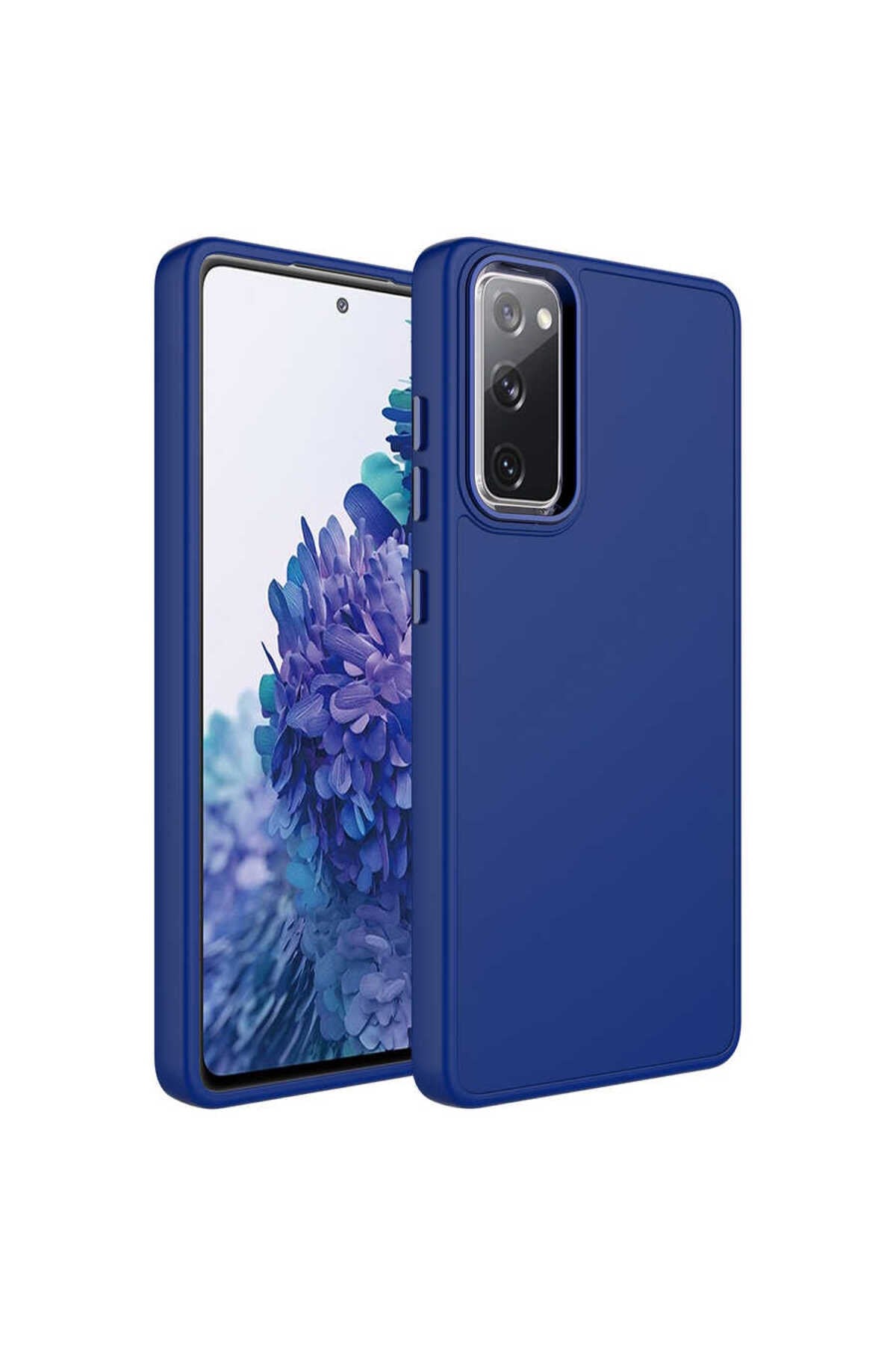 Galaxy S20 FE Uyumlu Metal Çerçeve ve Buton Tasarımlı Silikon NVTH Luna Kılıf-Lacivert