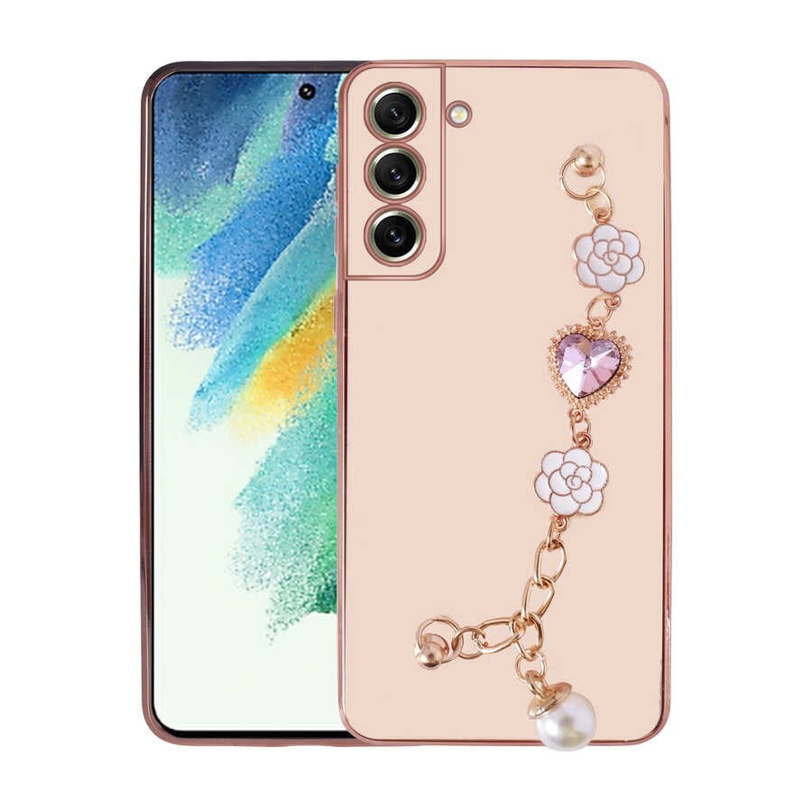 Galaxy S21 FE Uyumlu El Tutamaçlı Kamera Korumalı NVTH Taka Silikon Kılıf-Pembe