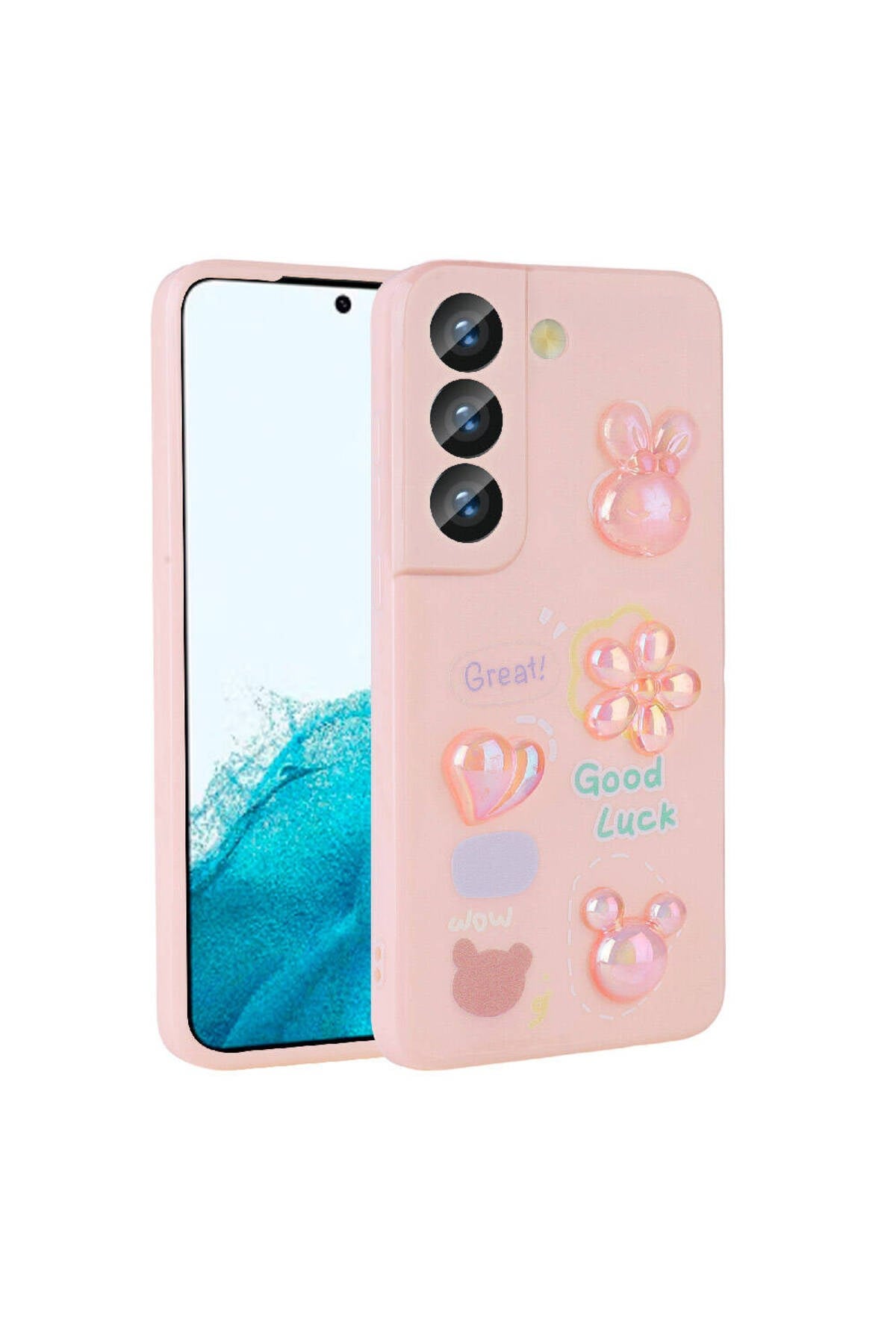 Galaxy S21 FE Uyumlu Kabartma Figürlü Parlak NVTH Toys Silikon Kılıf-Pembe