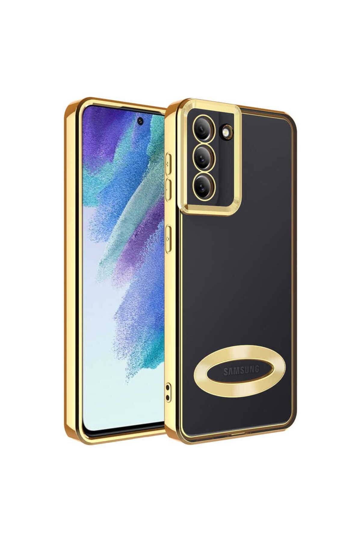 Galaxy S21 FE Uyumlu Kamera Korumalı Logo Gösteren NVTH Omega Kılıf-Gold