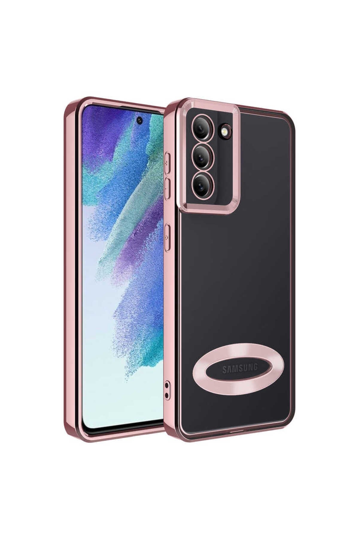 Galaxy S21 FE Uyumlu Kamera Korumalı Logo Gösteren NVTH Omega Kılıf-Rose Gold