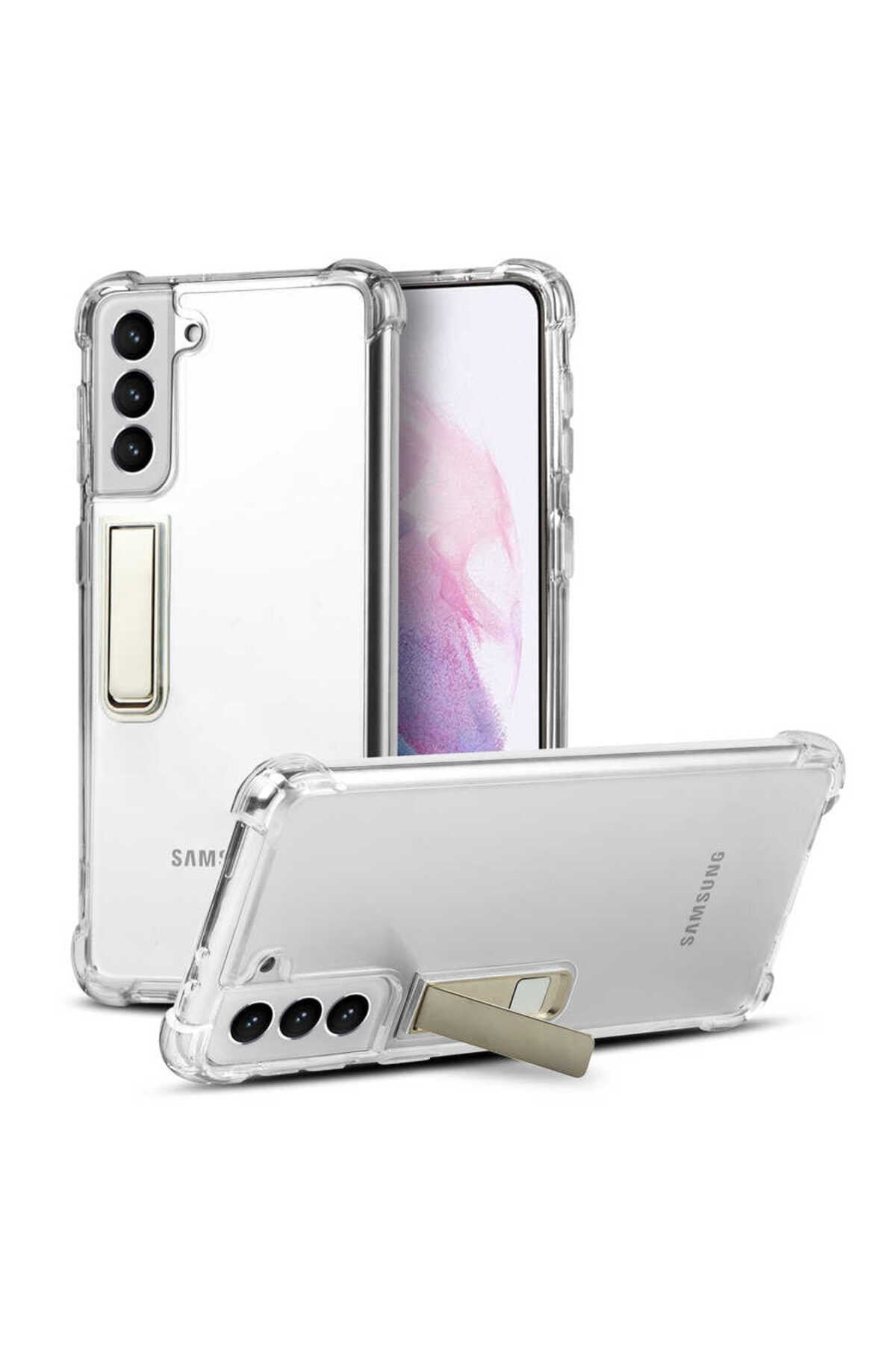 Galaxy S21 Plus Uyumlu NVTH Standlı Süper Silikon Kılıf-Renksiz