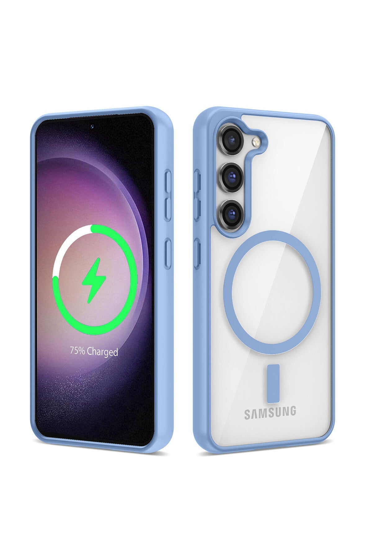Galaxy S22 Plus Uyumlu Magsafe Wireless Şarj Özellikli Silikon NVTH Ege Kılıf-Mavi