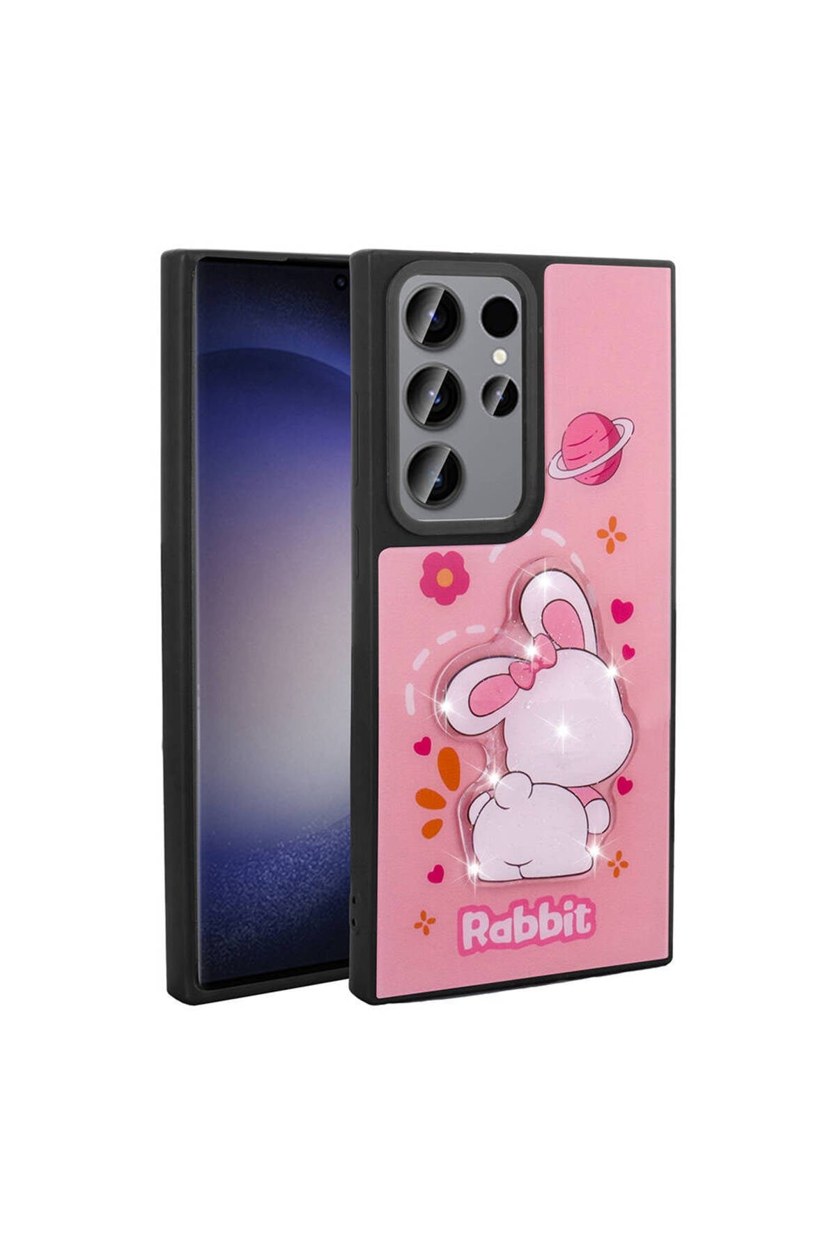Galaxy S22 Ultra Kılıf Parlayan Kabartmalı İkonik Figürlü NVTH Amas Silikon Kapak - Pembe