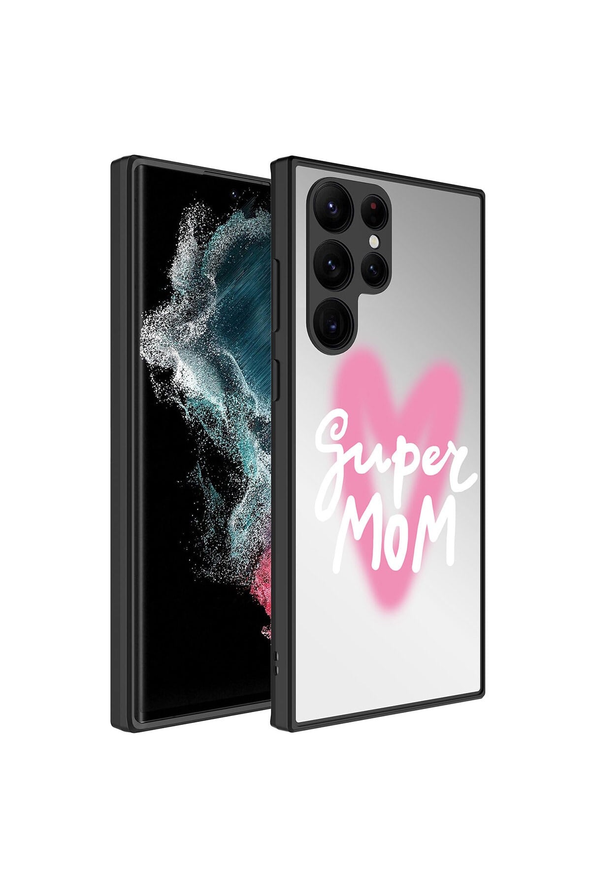 Galaxy S22 Ultra Uyumlu Aynalı Desenli Kamera Korumalı Parlak NVTH Mirror Kılıf-Süper Anne
