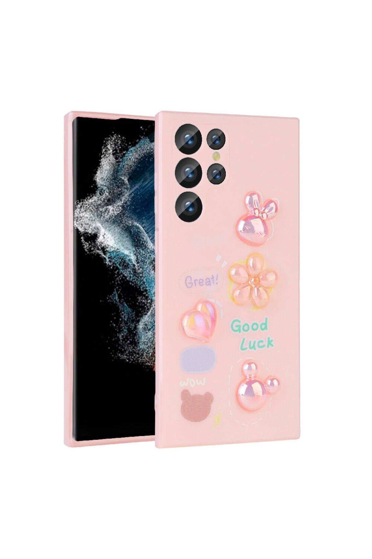 Galaxy S22 Ultra Uyumlu Kabartma Figürlü Parlak NVTH Toys Silikon Kılıf-Pembe