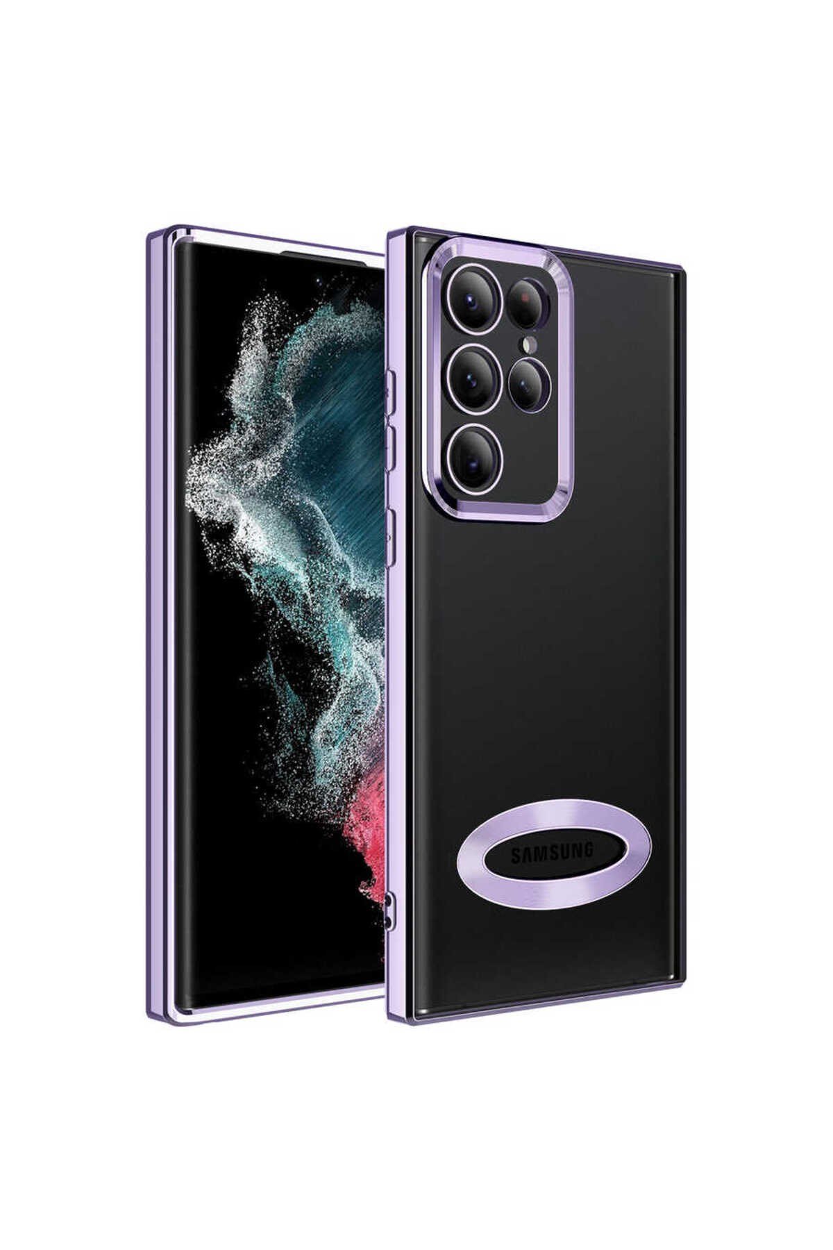 Galaxy S22 Ultra Uyumlu Kamera Korumalı Logo Gösteren NVTH Omega Kılıf-Lila