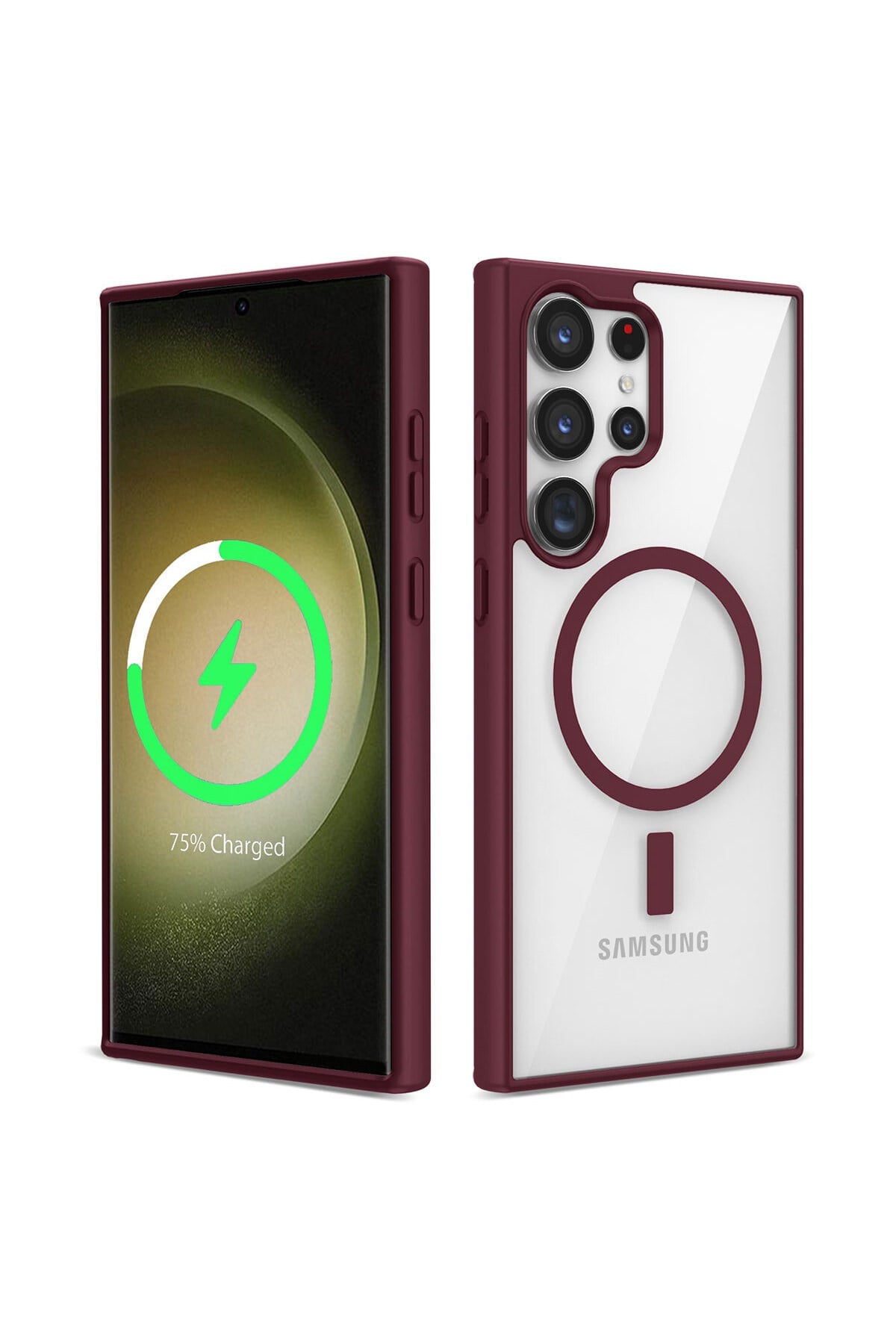 Galaxy S22 Ultra Uyumlu Magsafe Wireless Şarj Özellikli Silikon NVTH Ege Kılıf-Koyu Kırmızı