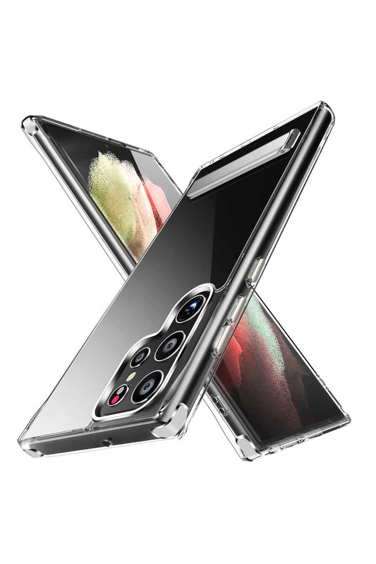 Galaxy S22 Ultra Uyumlu Standlı Şeffaf Silikon NVTH L-Stand Kılıf-Renksiz
