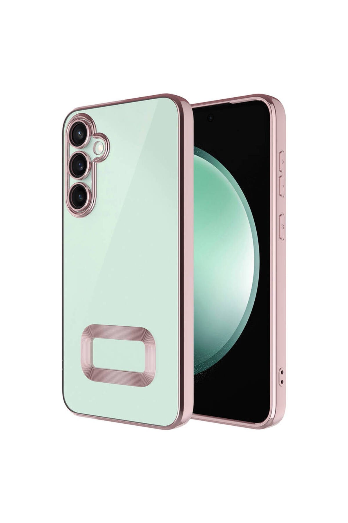 Galaxy S23 FE Kılıf Kamera Korumalı Logo Gösteren NVTH Omega Kapak - Rose Gold