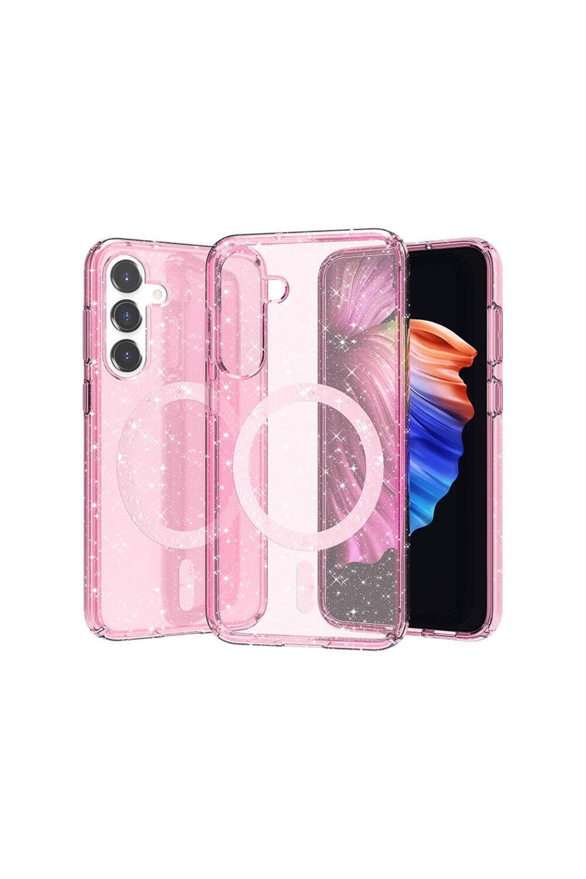 Galaxy S23 FE Kılıf Magsafe Şarj Özellikli Parlayan Simli Saydam Renkli NVTH Allstar Kapak - Pembe