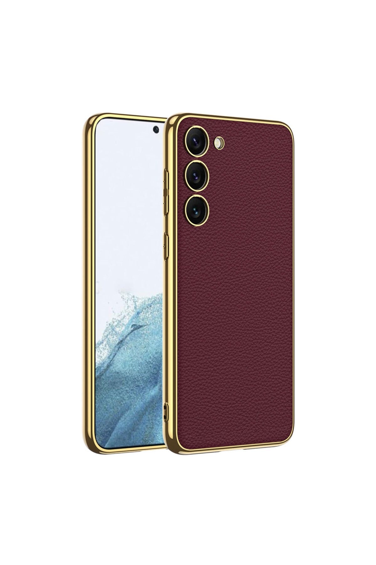 Galaxy S23 Plus Uyumlu Deri Görünümlü Kenarları Elektroplating Kaplama NVTH Fizyon Kılıf-Kır